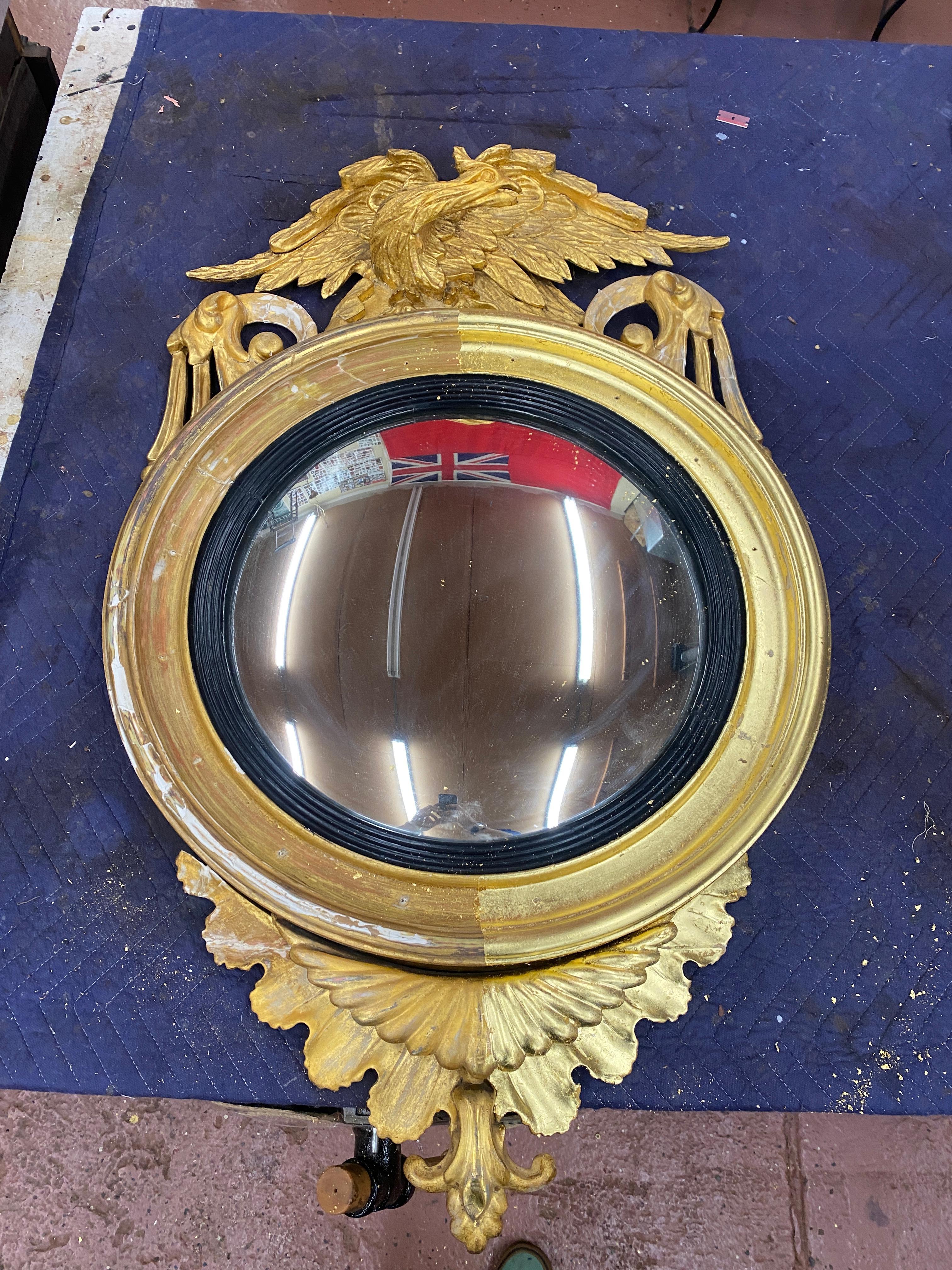 Early 19th Century American Federal Gilt Convex Eagle Mirror 9