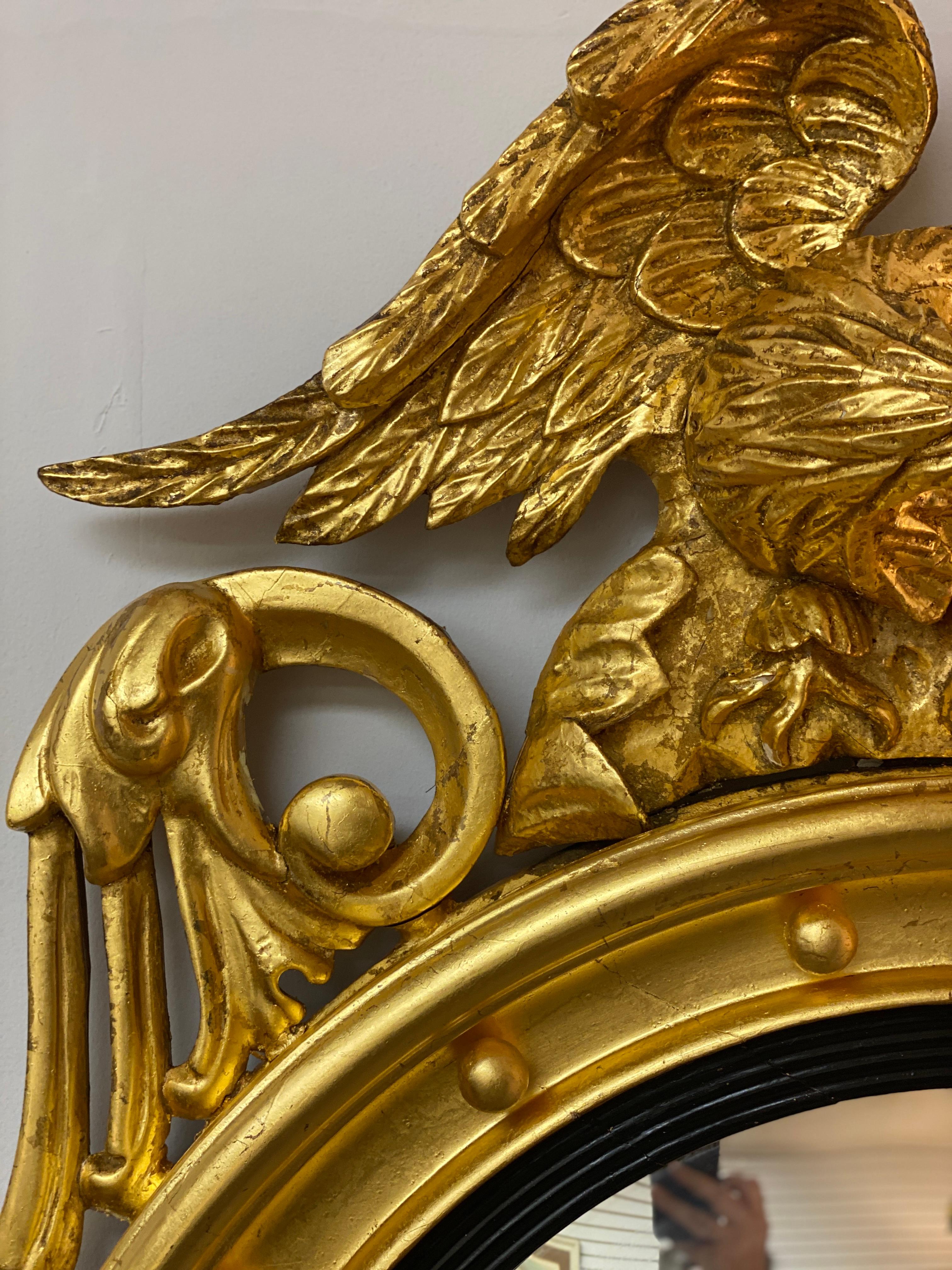 Wood Early 19th Century American Federal Gilt Convex Eagle Mirror