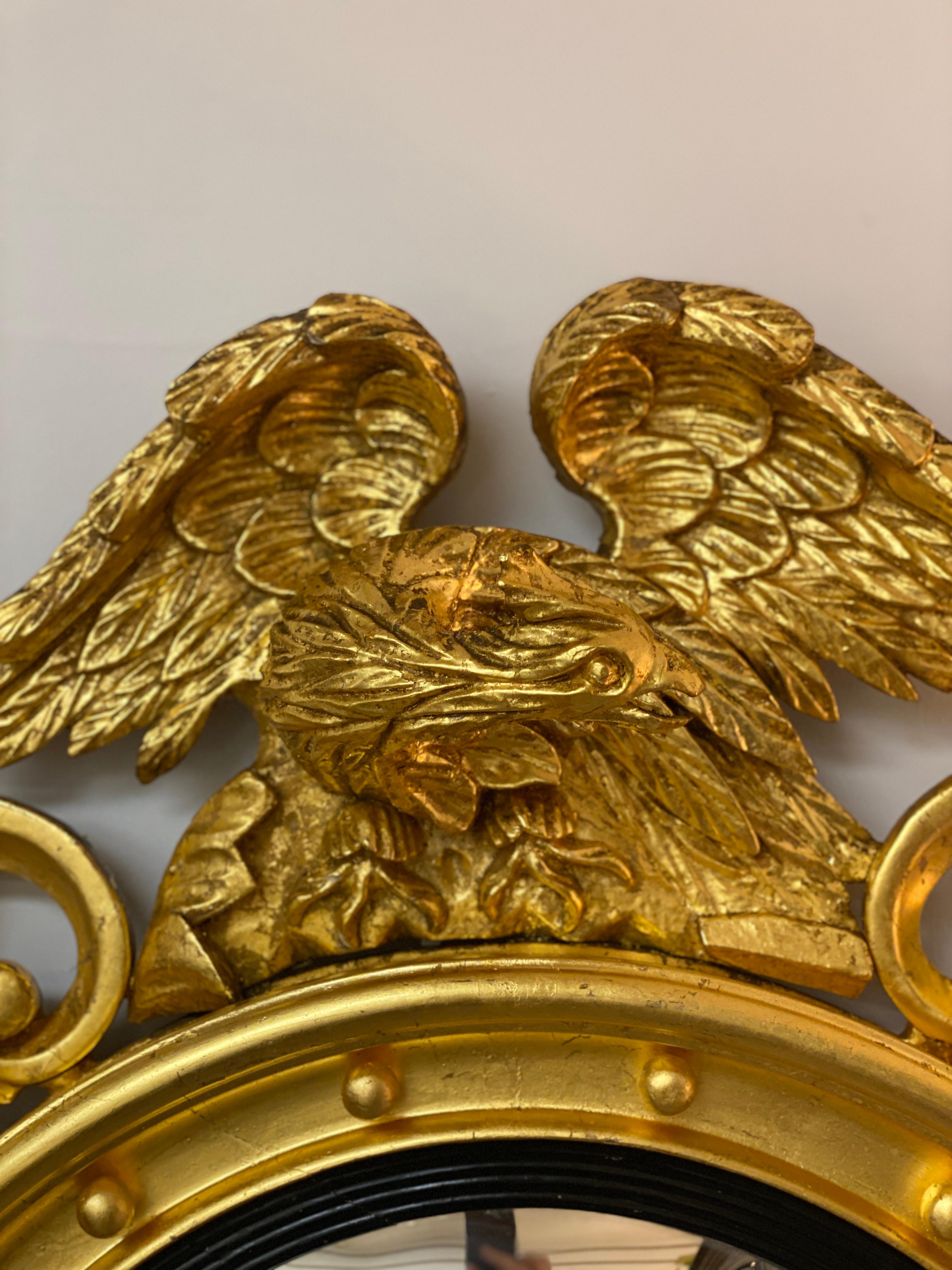 Early 19th Century American Federal Gilt Convex Eagle Mirror 1