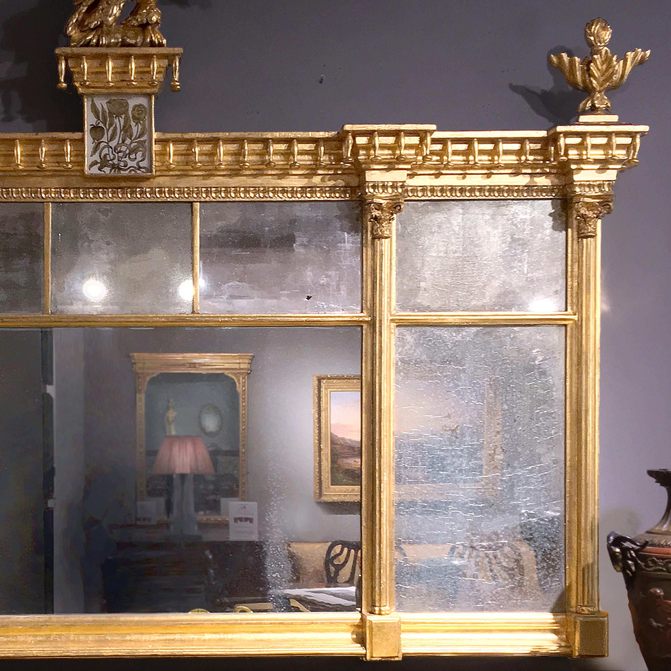 Giltwood Early 19th Century American Federal Gilt Overmantel Mirror For Sale