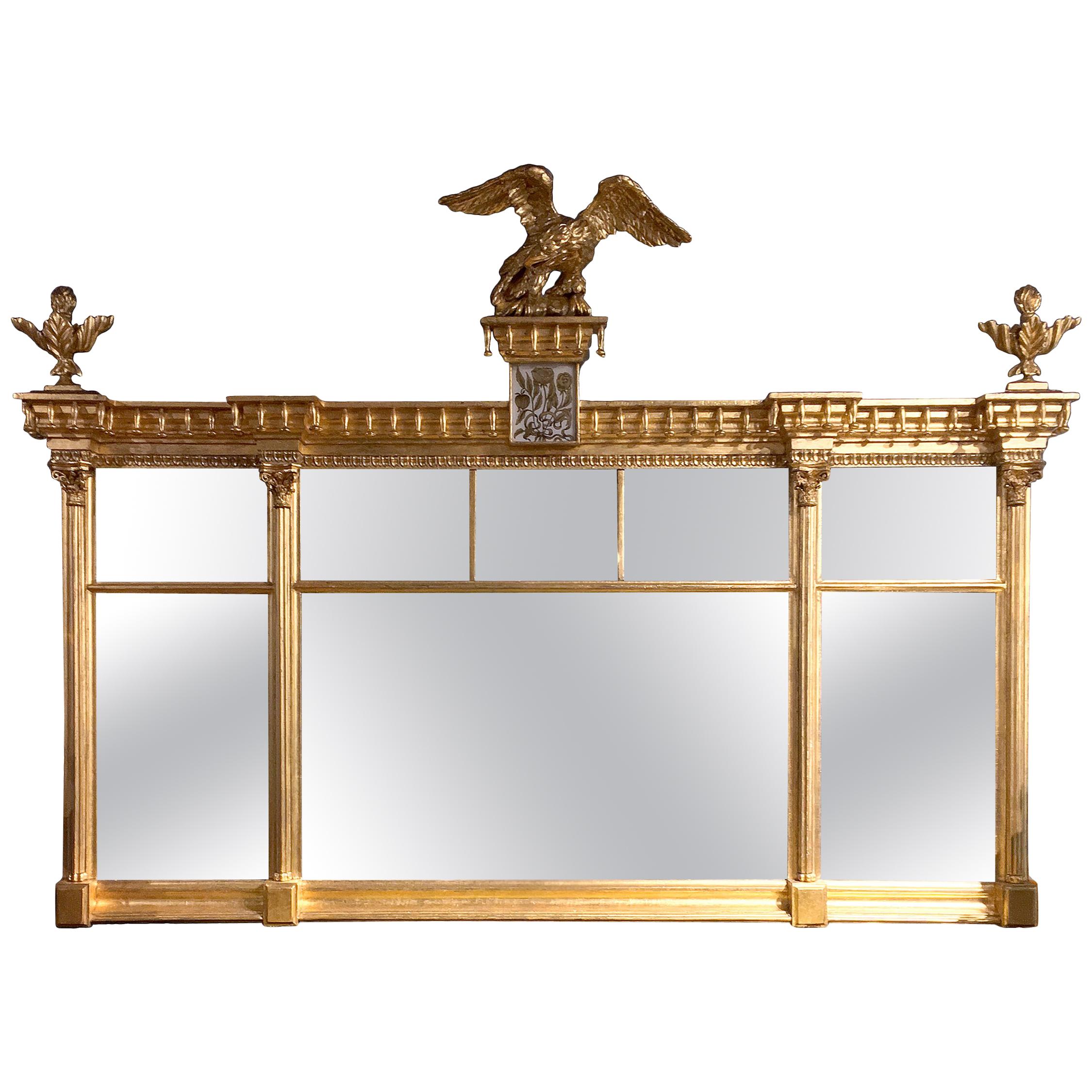 Early 19th Century American Federal Gilt Overmantel Mirror For Sale