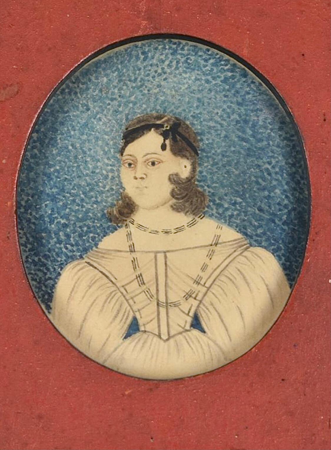 North American Early 19th Century American Folk Art Painting of a Young Lady