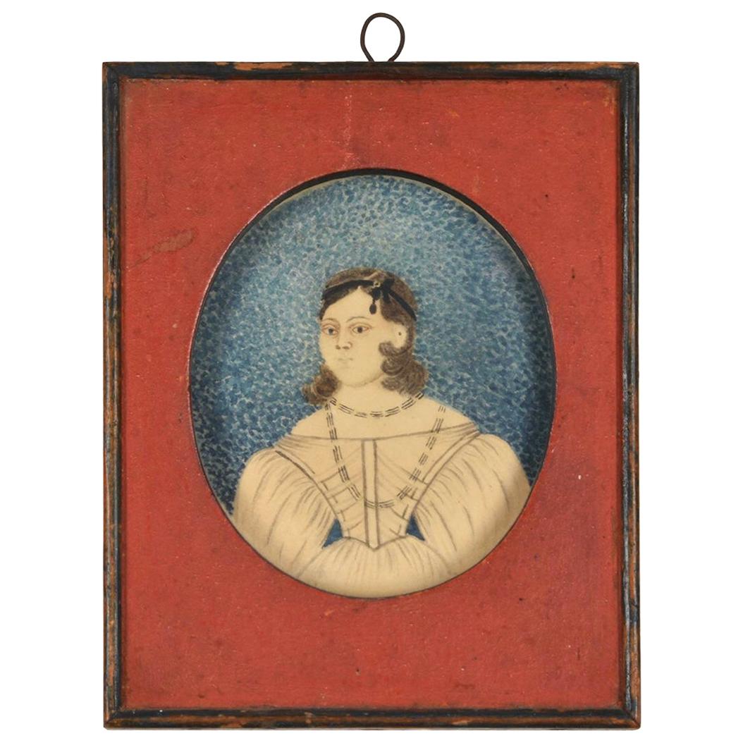 Early 19th Century American Folk Art Painting of a Young Lady