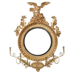 Early 19th Century American Giltwood Convex Girandole Mirror