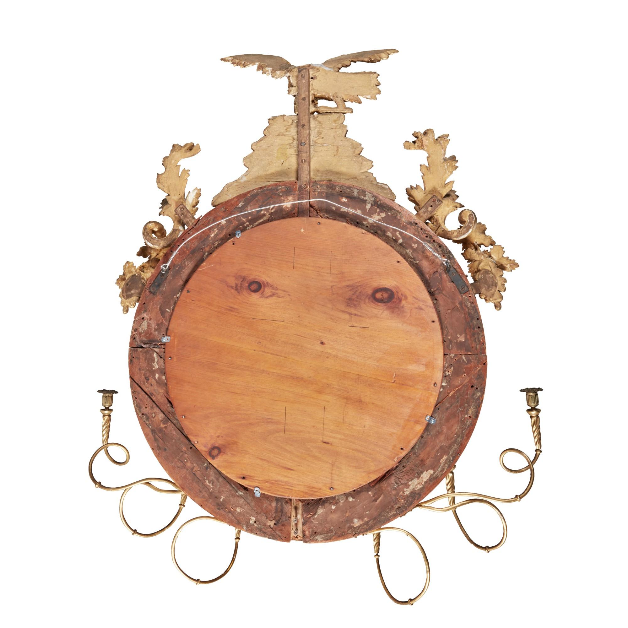 Early 19th Century American Giltwood Convex Girandole Mirror For Sale 2