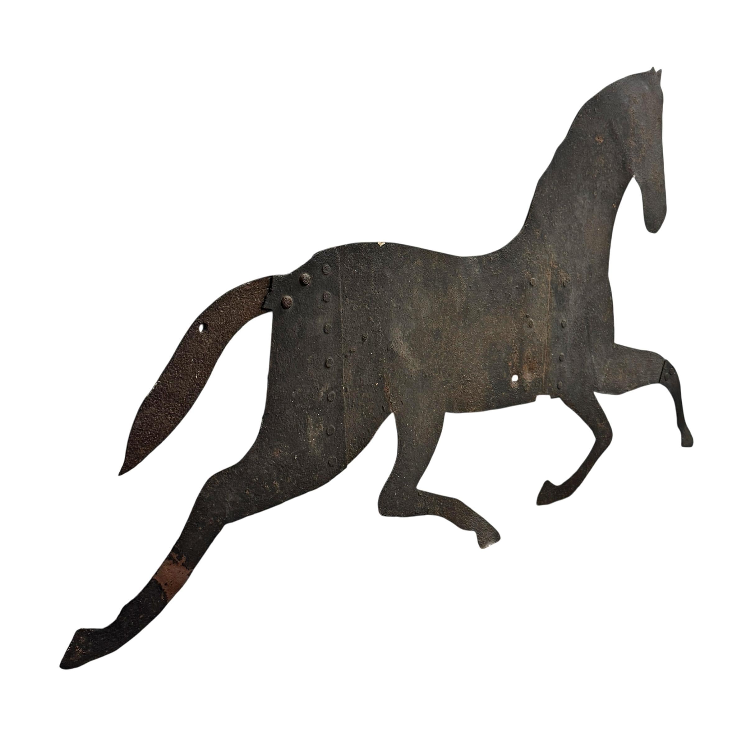 Folk Art Early 19th Century American Iron Horse Weathervane on Custom Wall Mount For Sale