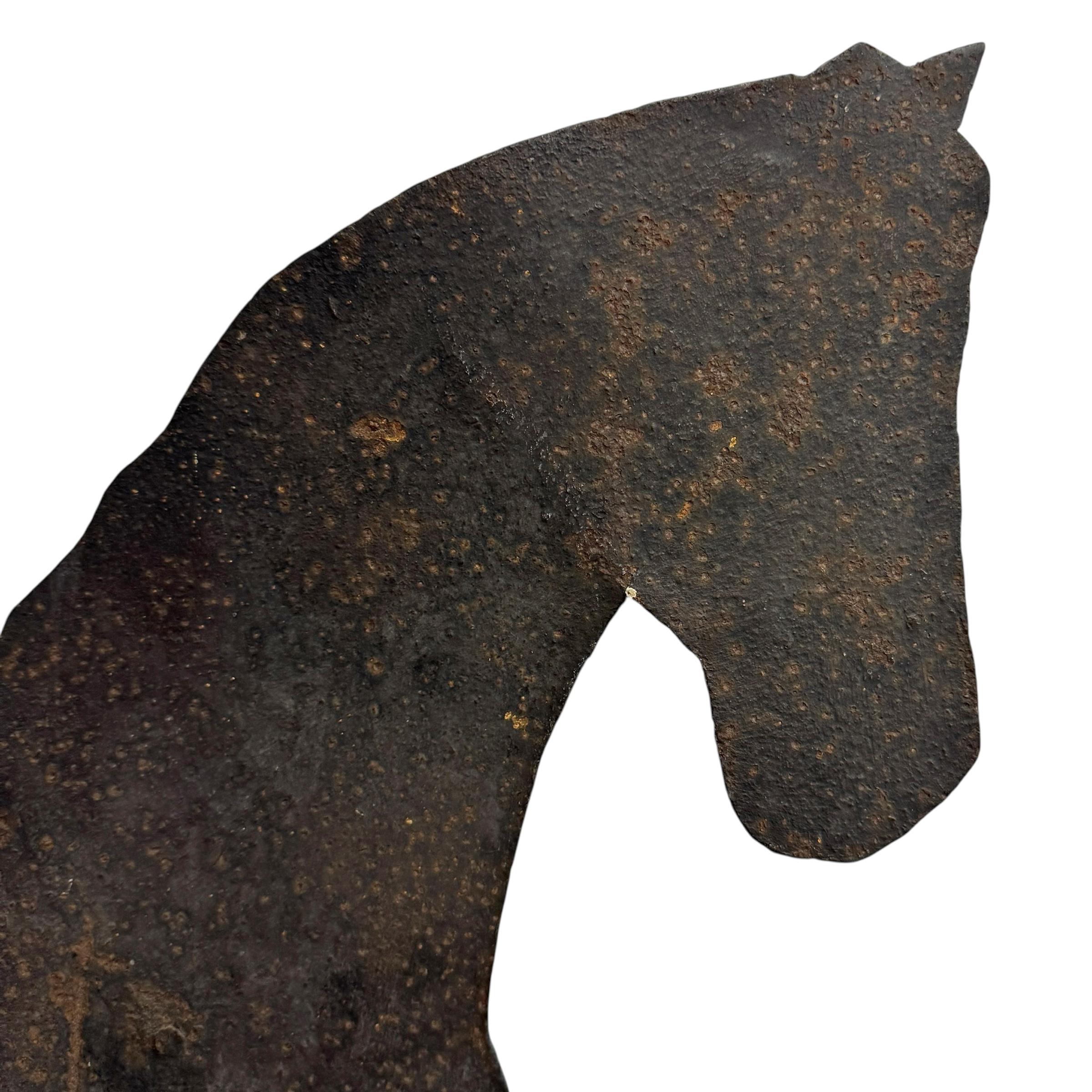 Hand-Crafted Early 19th Century American Iron Horse Weathervane on Custom Wall Mount For Sale