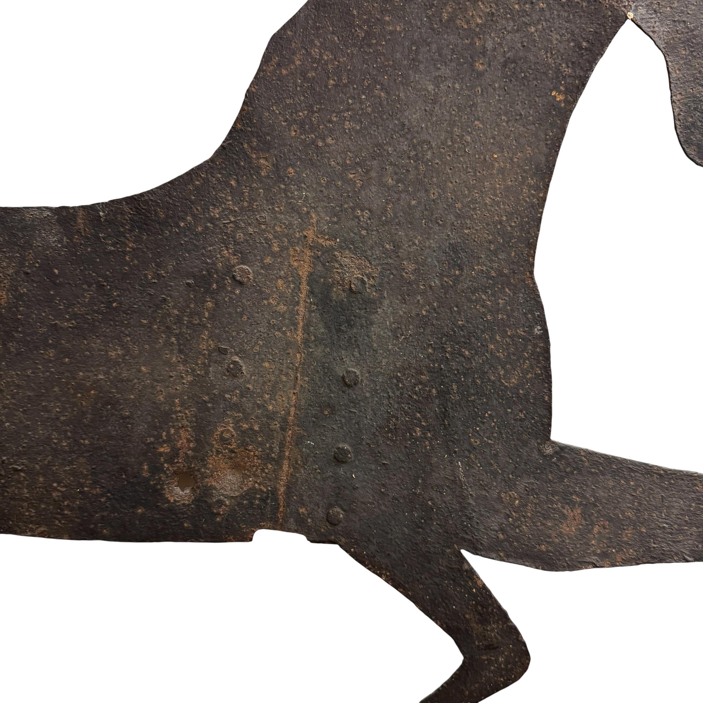 Early 19th Century American Iron Horse Weathervane on Custom Wall Mount In Good Condition For Sale In Chicago, IL