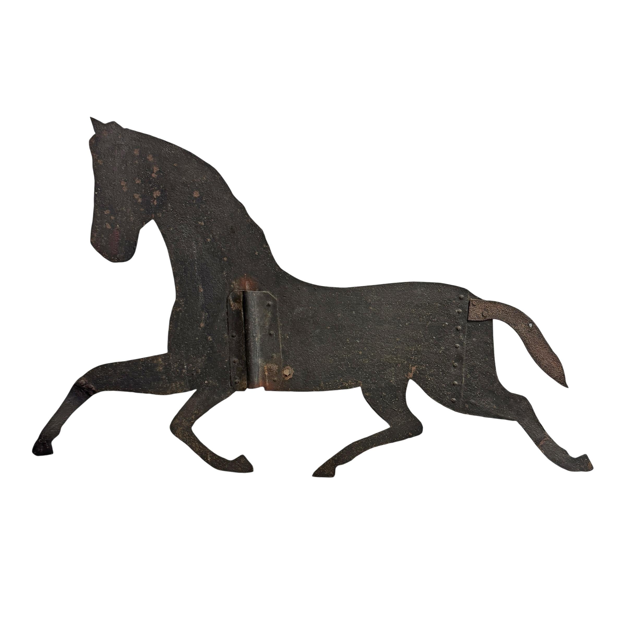 Early 19th Century American Iron Horse Weathervane on Custom Wall Mount For Sale 3