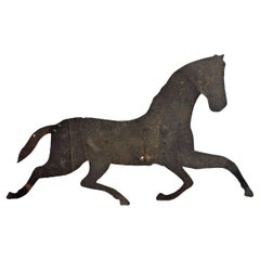 Antique Early 19th Century American Iron Horse Weathervane on Custom Wall Mount