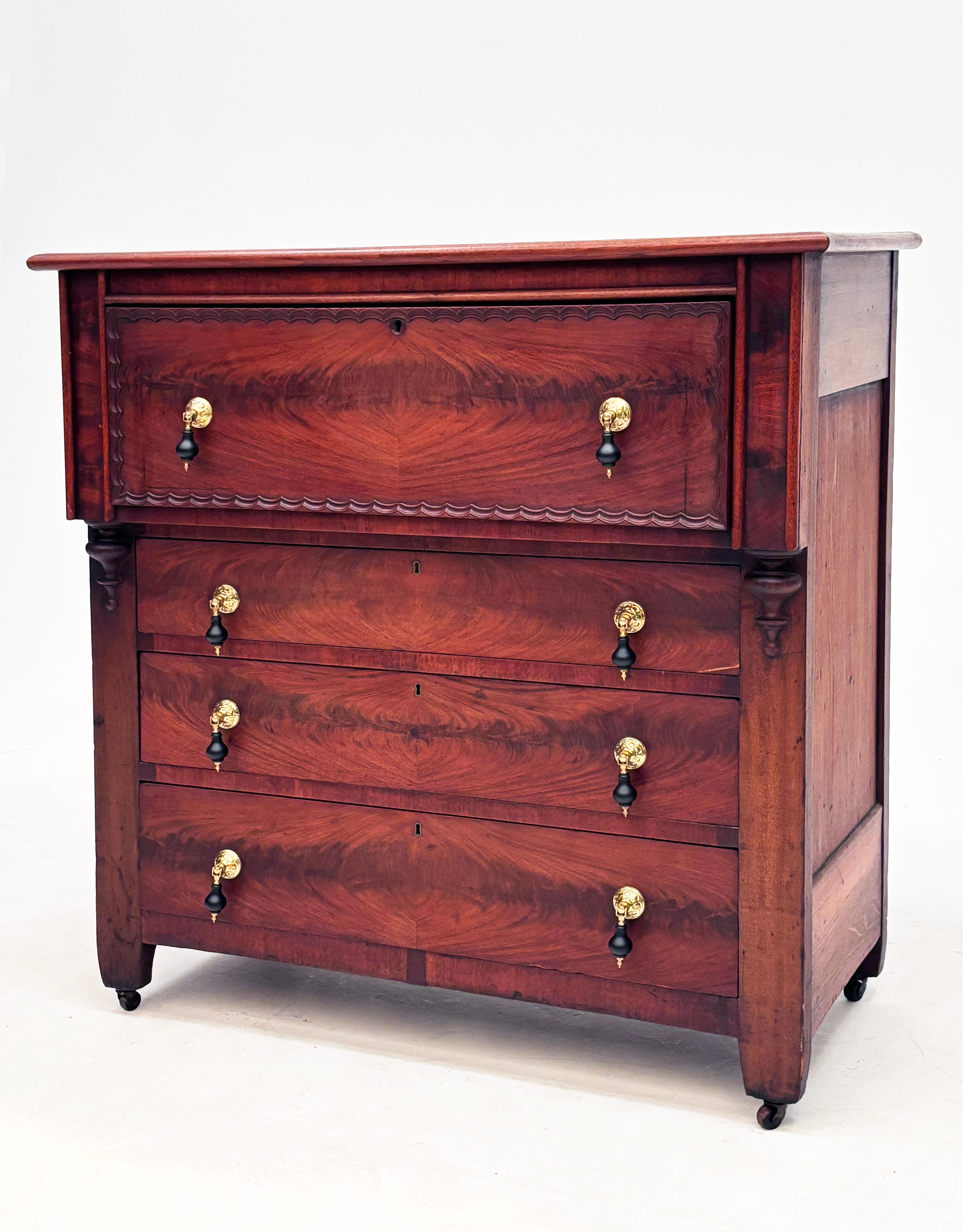American Empire Early 19th Century American Mahogany Butler's Desk/Secretary Chest For Sale