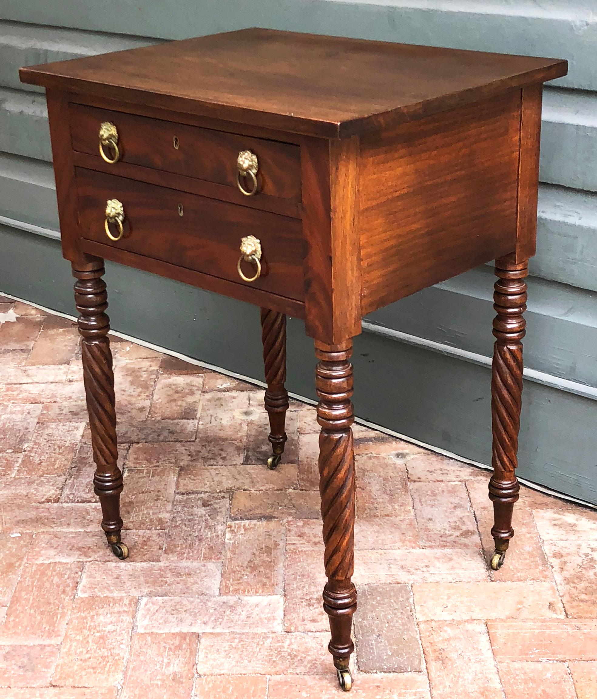 Sheraton  Early 19th Century American Mahogany Work Table with Turned Legs