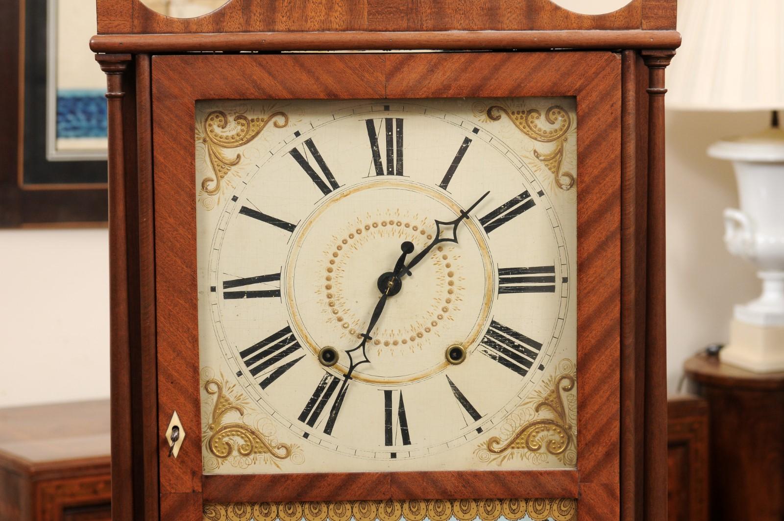 Early 19th Century American Pillar & Scroll Clock in Mahogany For Sale 9