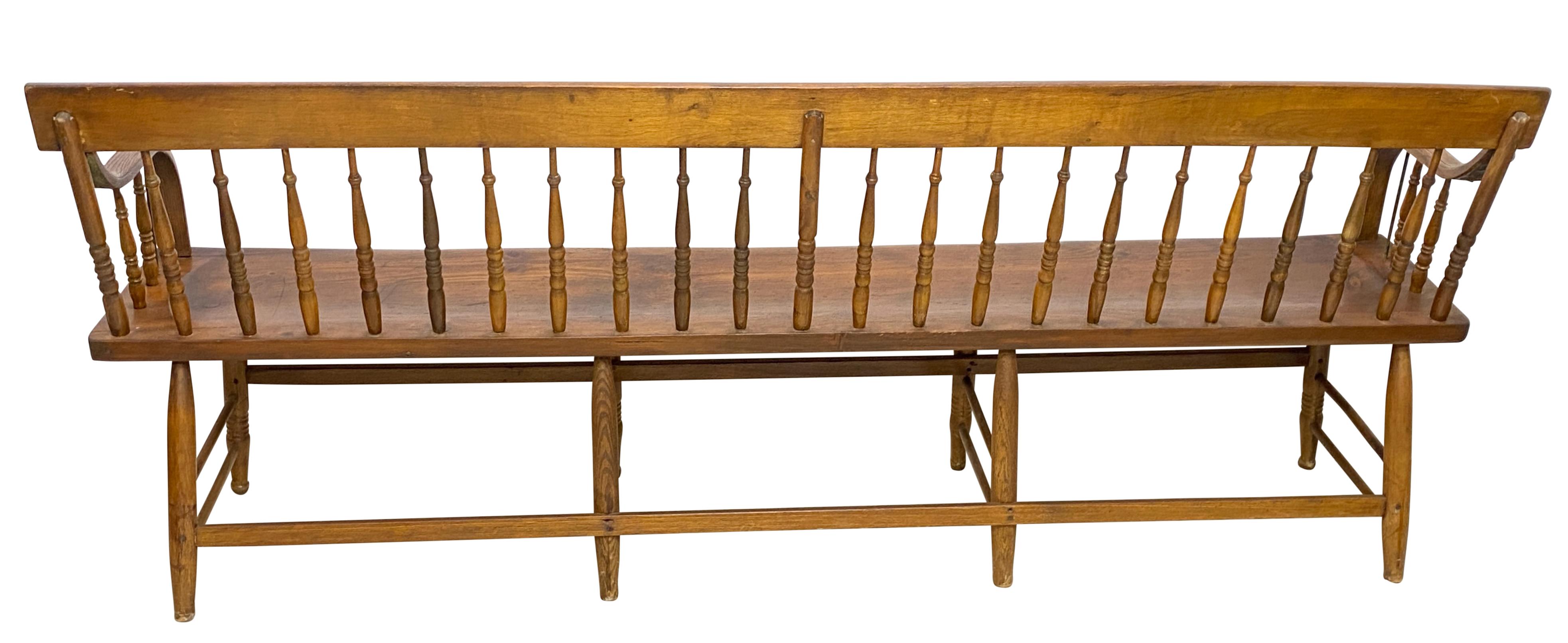 Oak Early 19th Century American Pine Windsor Style Deacon's Bench