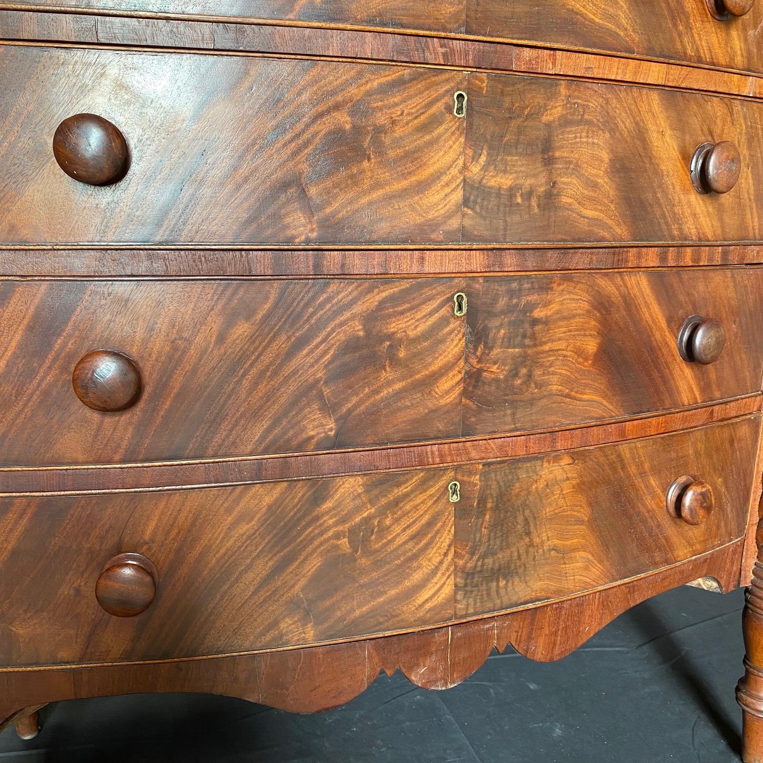 Mahogany Early 19th Century American Sheraton Bow Front Chest of Drawers  For Sale