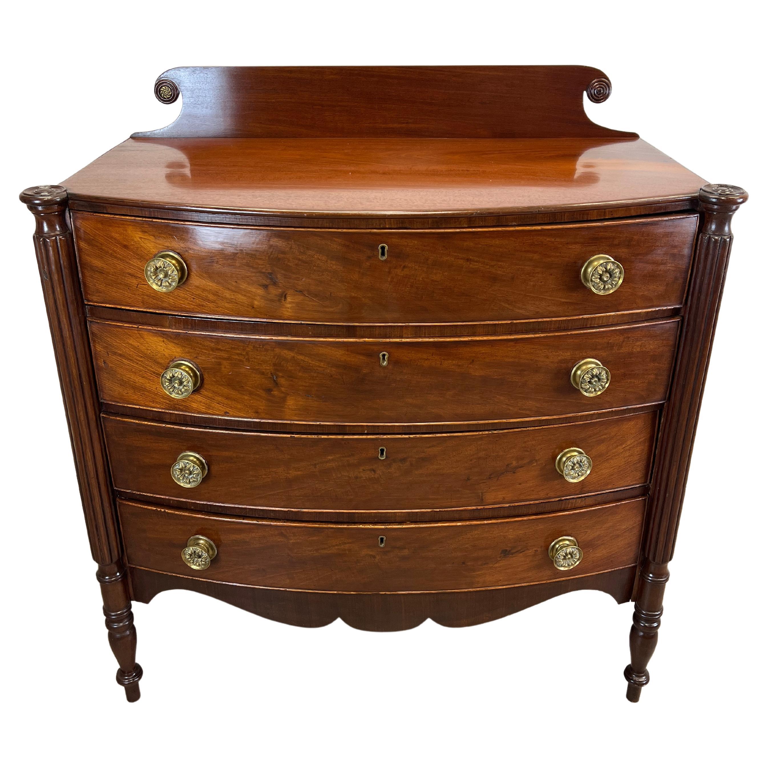 Early 19th Century American Sheraton Bow Front Chest of Drawers For Sale