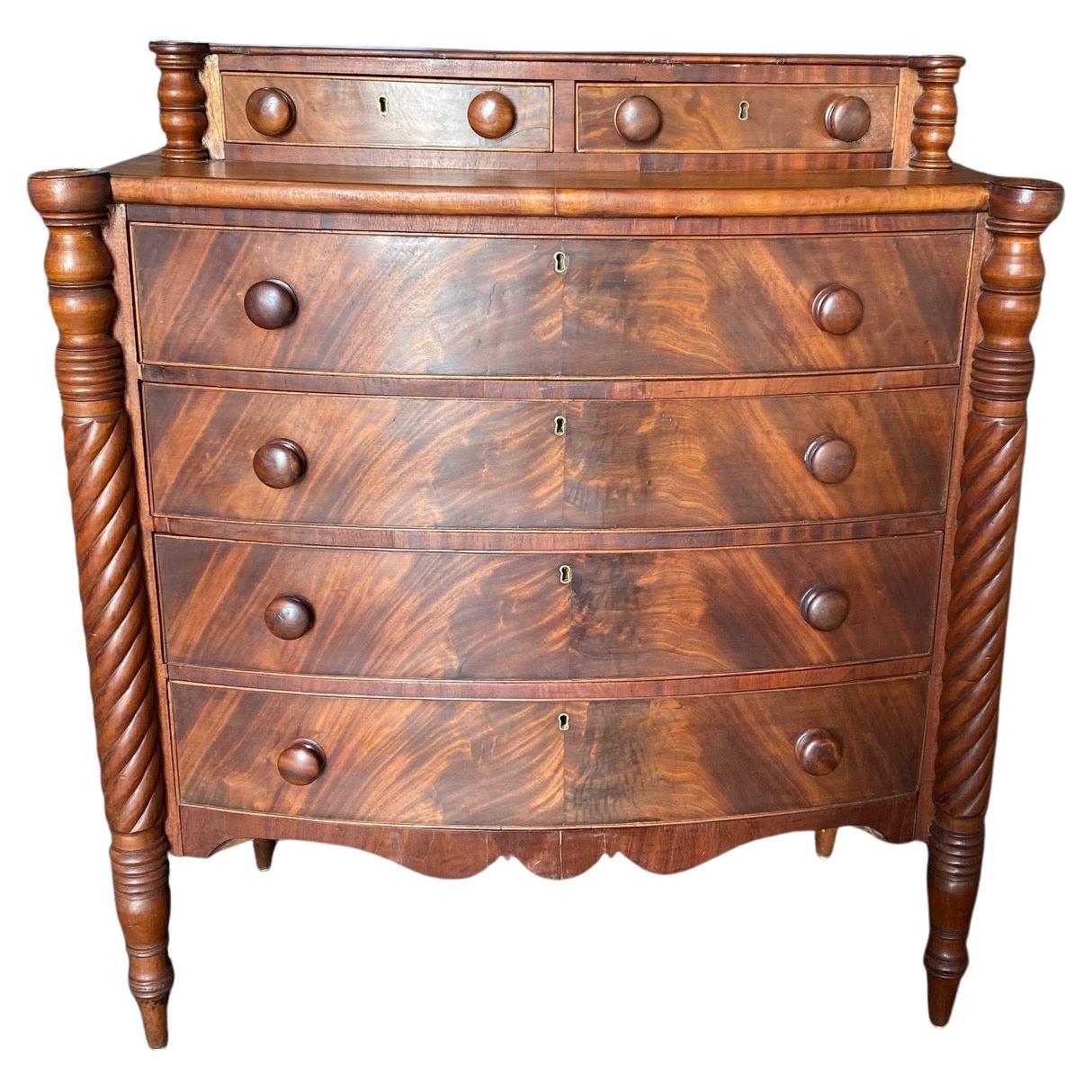 Early 19th Century American Sheraton Bow Front Chest of Drawers  For Sale