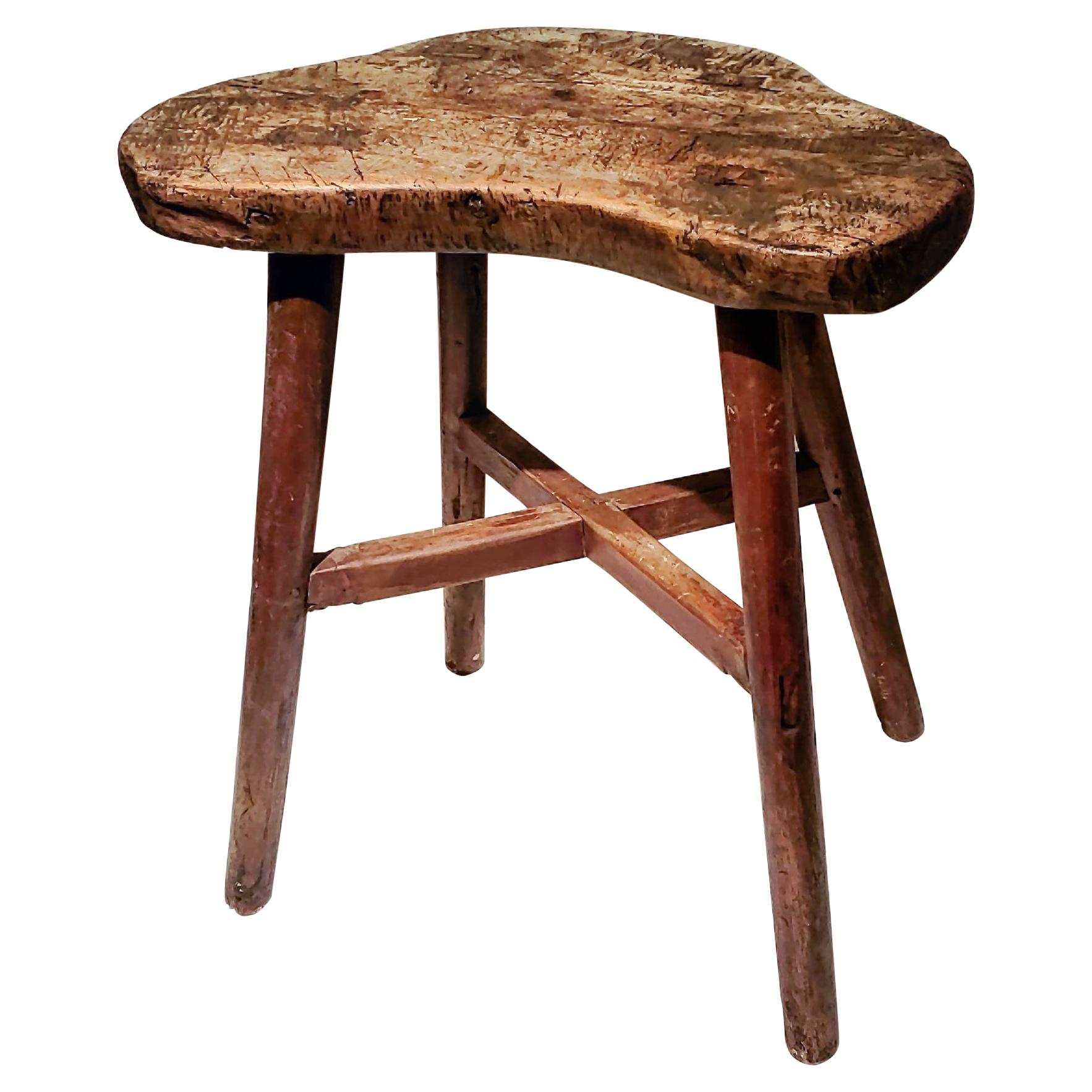 Early 19th Century American Stool in Old Red Wash