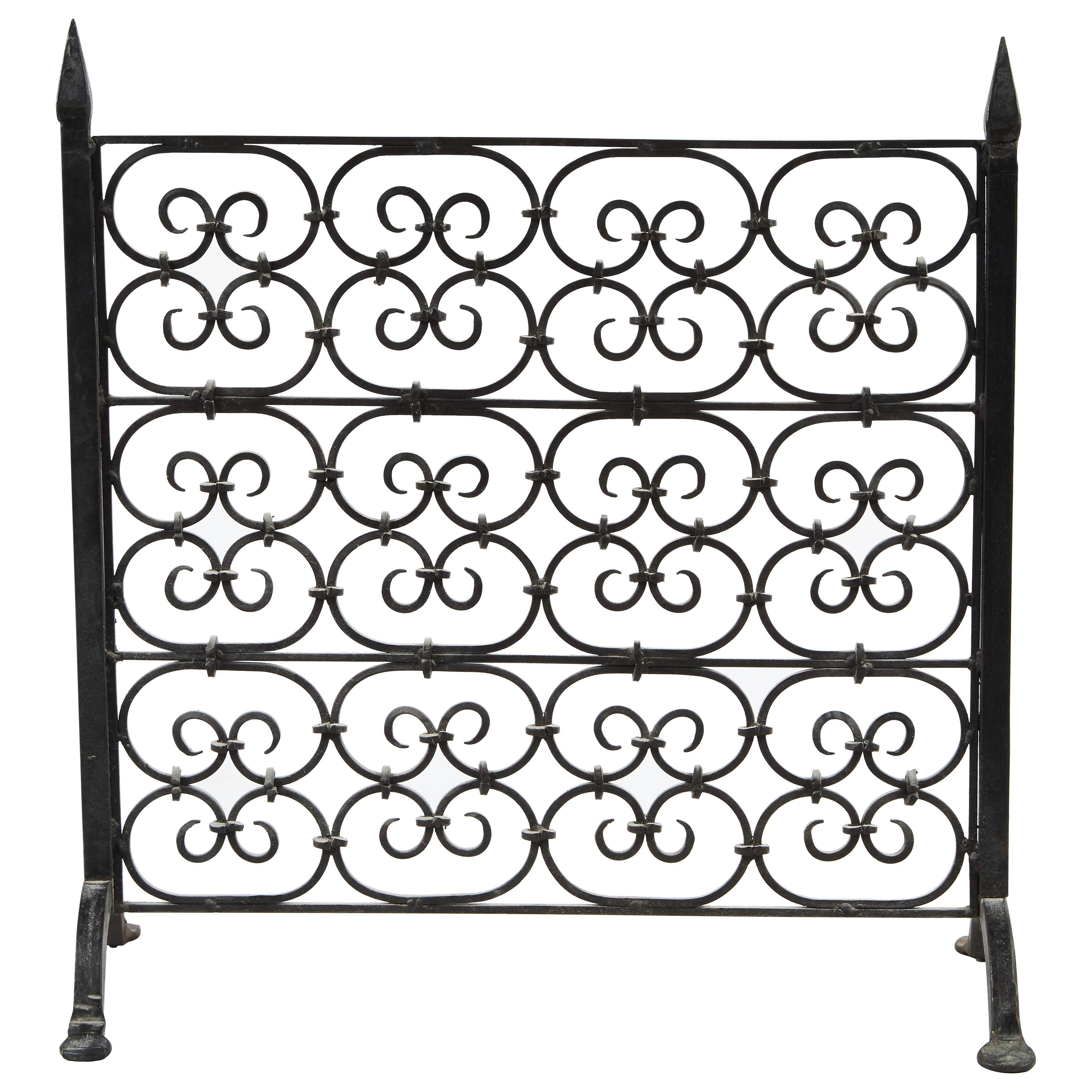 1920s Spanish Wrought Iron Free Standing Fireplace Screen