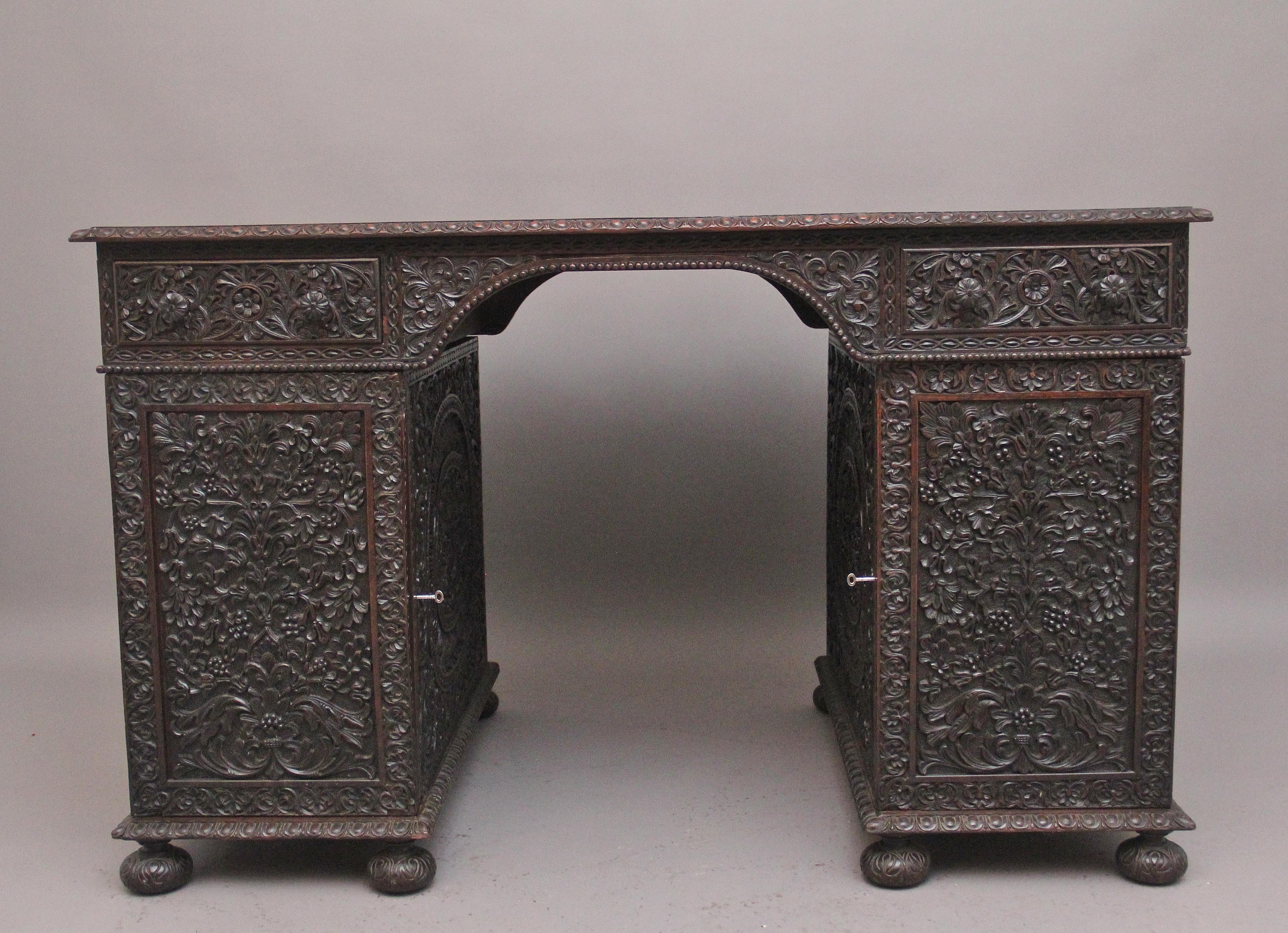 Mid-19th Century Early 19th Century Anglo-Indian carved partners desk For Sale