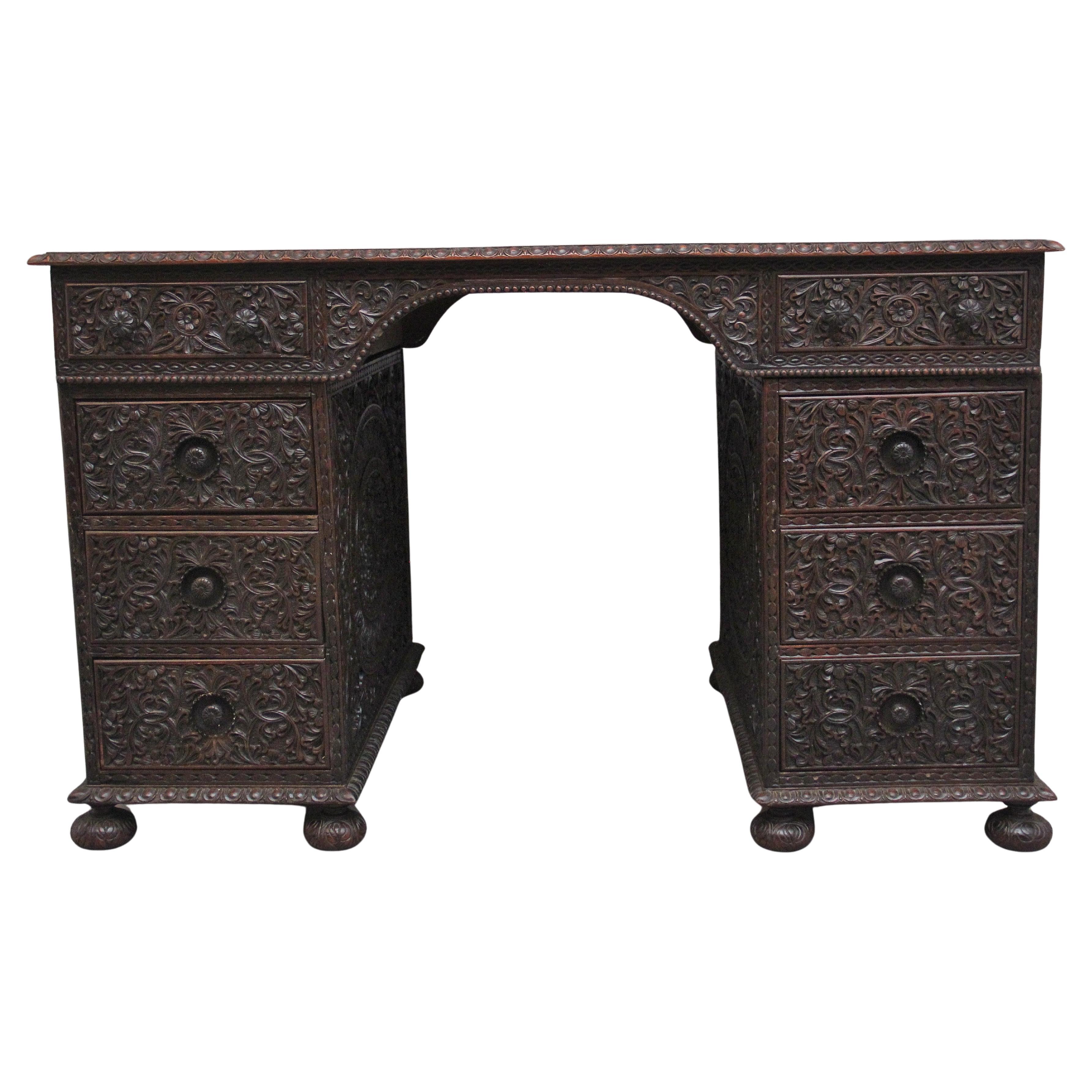 Early 19th Century Anglo-Indian carved partners desk For Sale