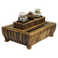 Early 19th Century Anglo Indian Desk Inkstand with a Pair of Cut Glass Inkwells