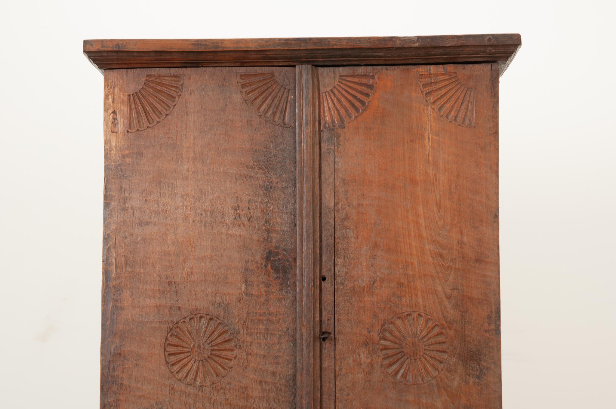 Early 19th Century Anglo-Indian Hand Carved and Planed Petite Cabinet In Good Condition In Baton Rouge, LA
