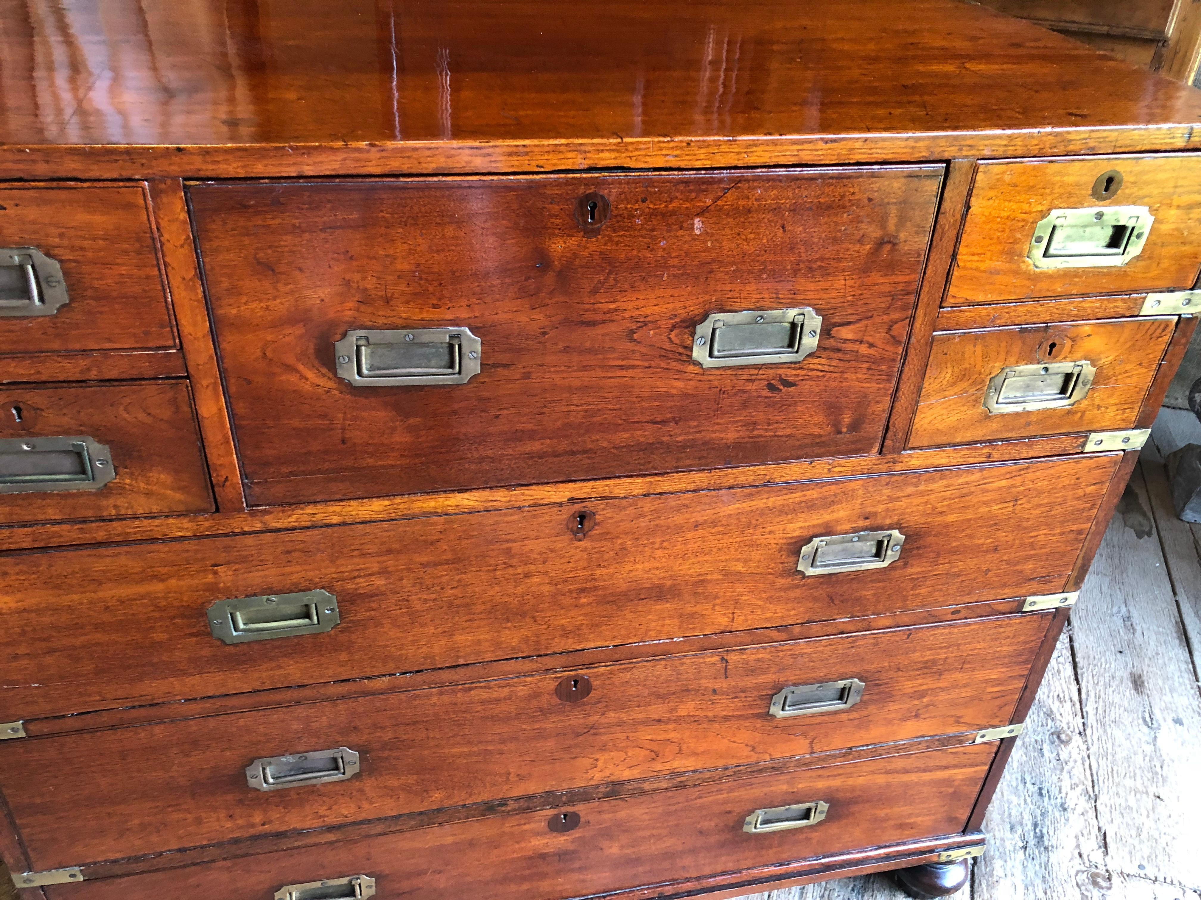 Early 19th Century Anglo-Indian Mahogany Campaign Chest with Desk In Excellent Condition In Doylestown, PA