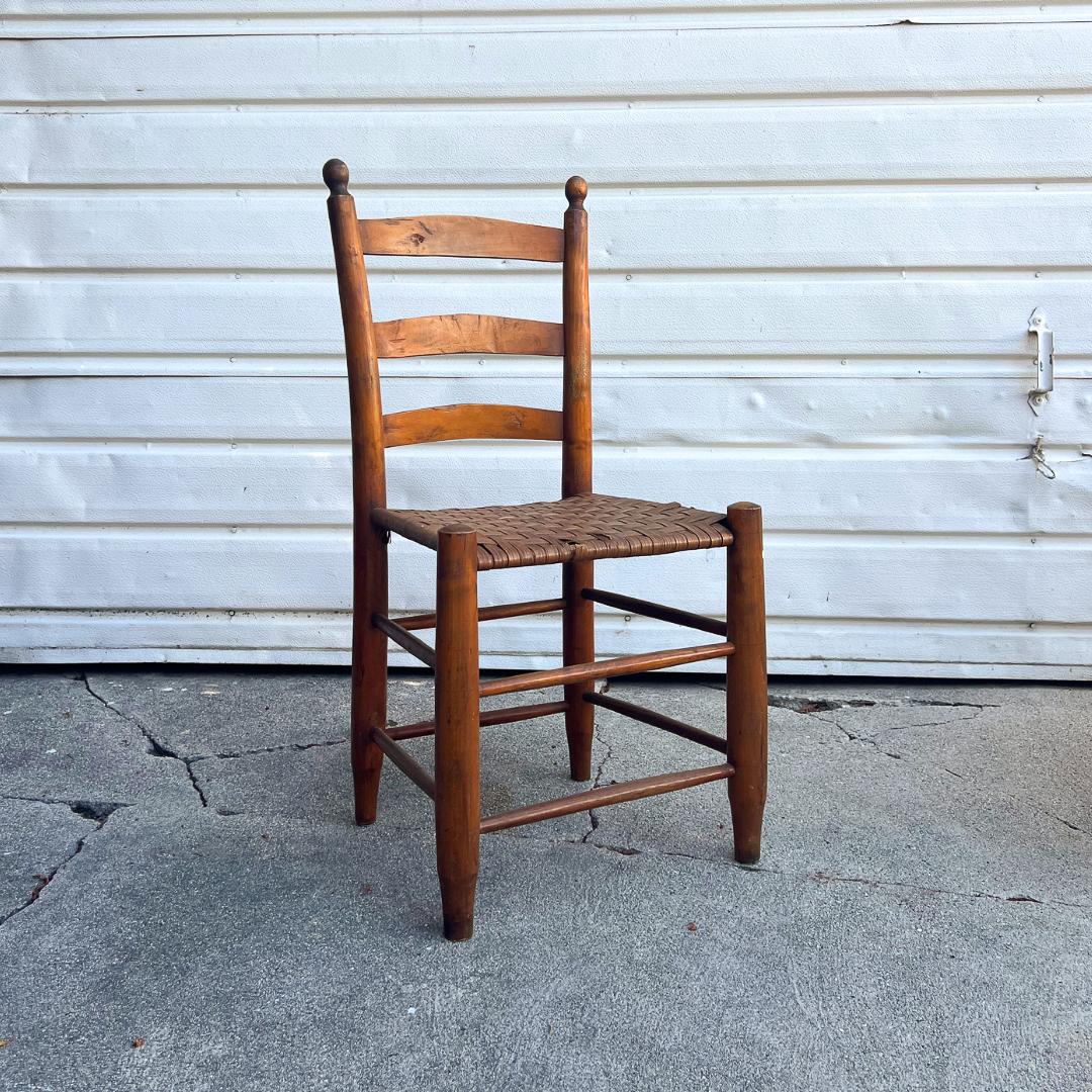 Wood Early 19th Century Antique American Shaker Ladderback Dining Chairs, Set of 4 For Sale