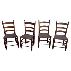 Early 19th Century Antique American Shaker Ladderback Dining Chairs, Set of 4