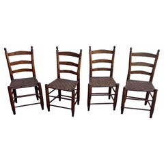 Juego de 4 sillas de comedor Shaker con respaldo de escalera, antiguas, americanas, de principios del siglo XIX