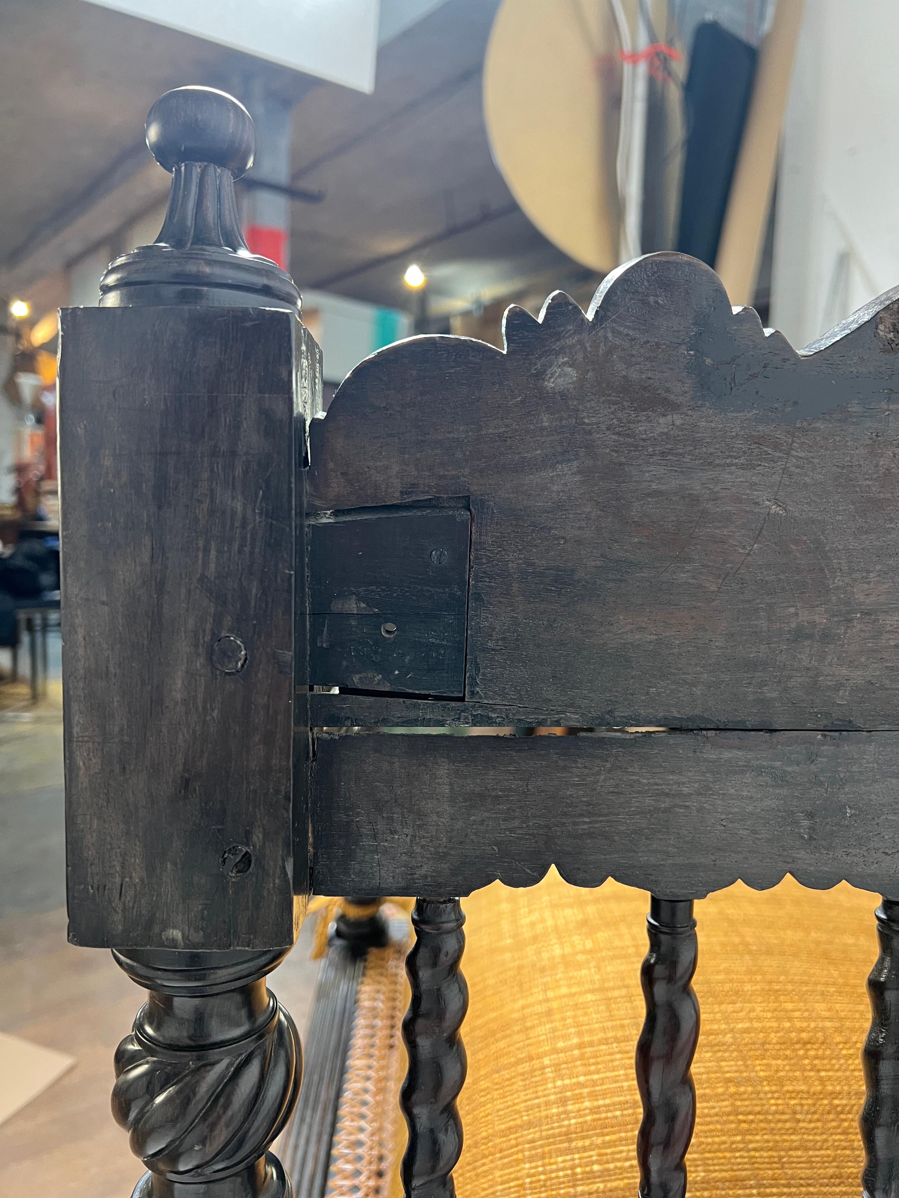 Early 19th Century Antique Anglo Indian Caned Seat Settee in Carved Ebony For Sale 6