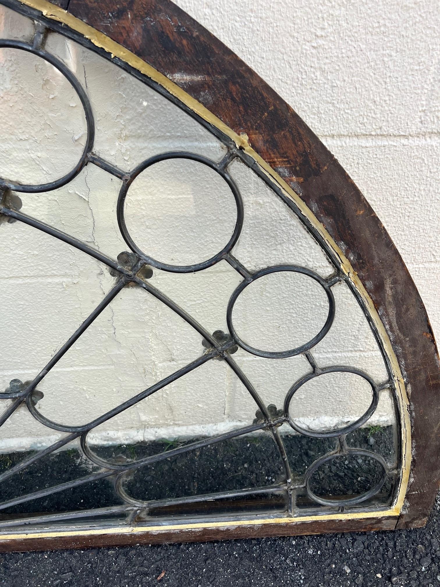 Early 19th Century Antique Arched Transom Window Clear Glass in Zinc Caning   6
