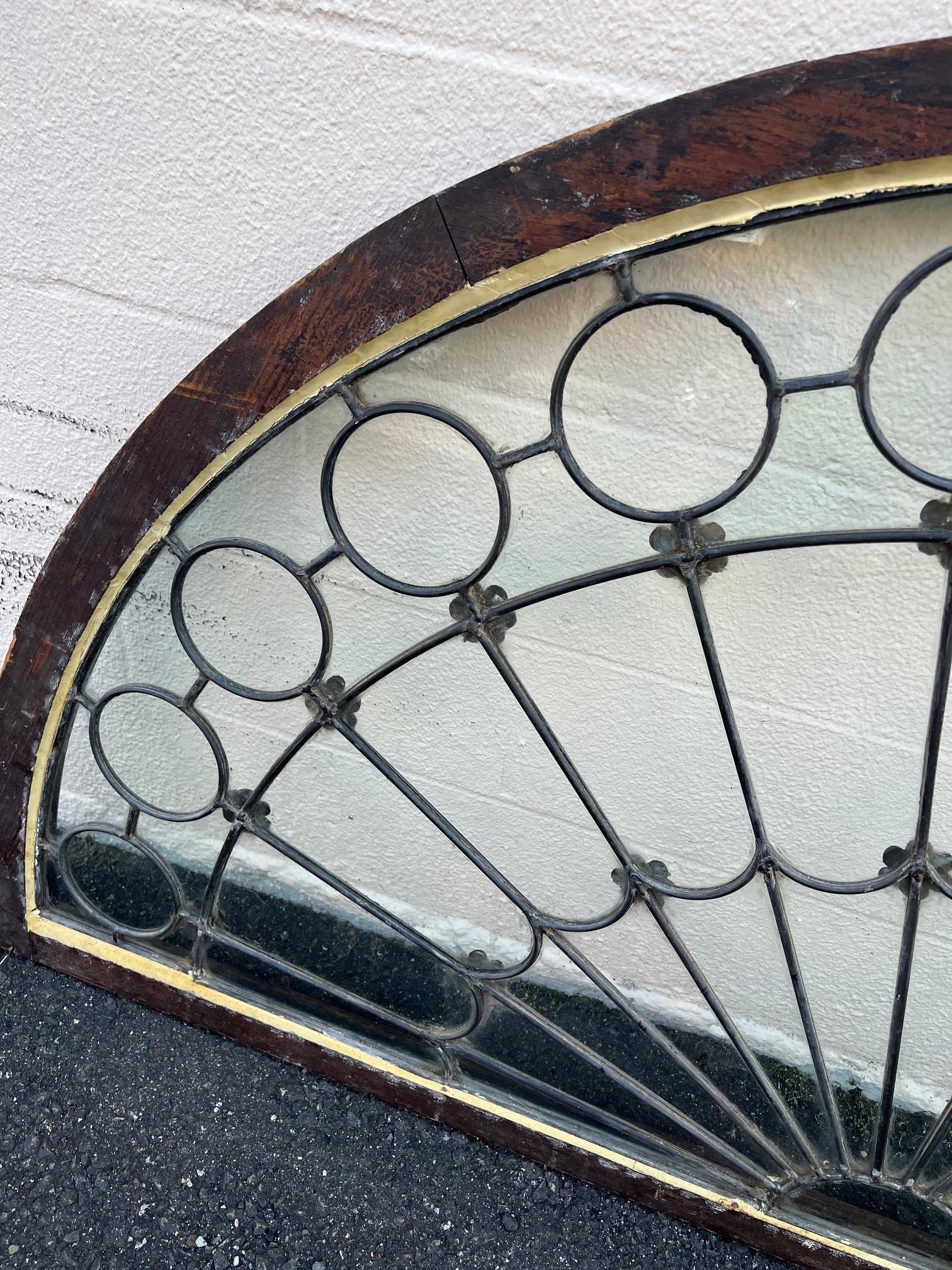 Early 19th Century Antique Arched Transom Window Clear Glass in Zinc Caning   8