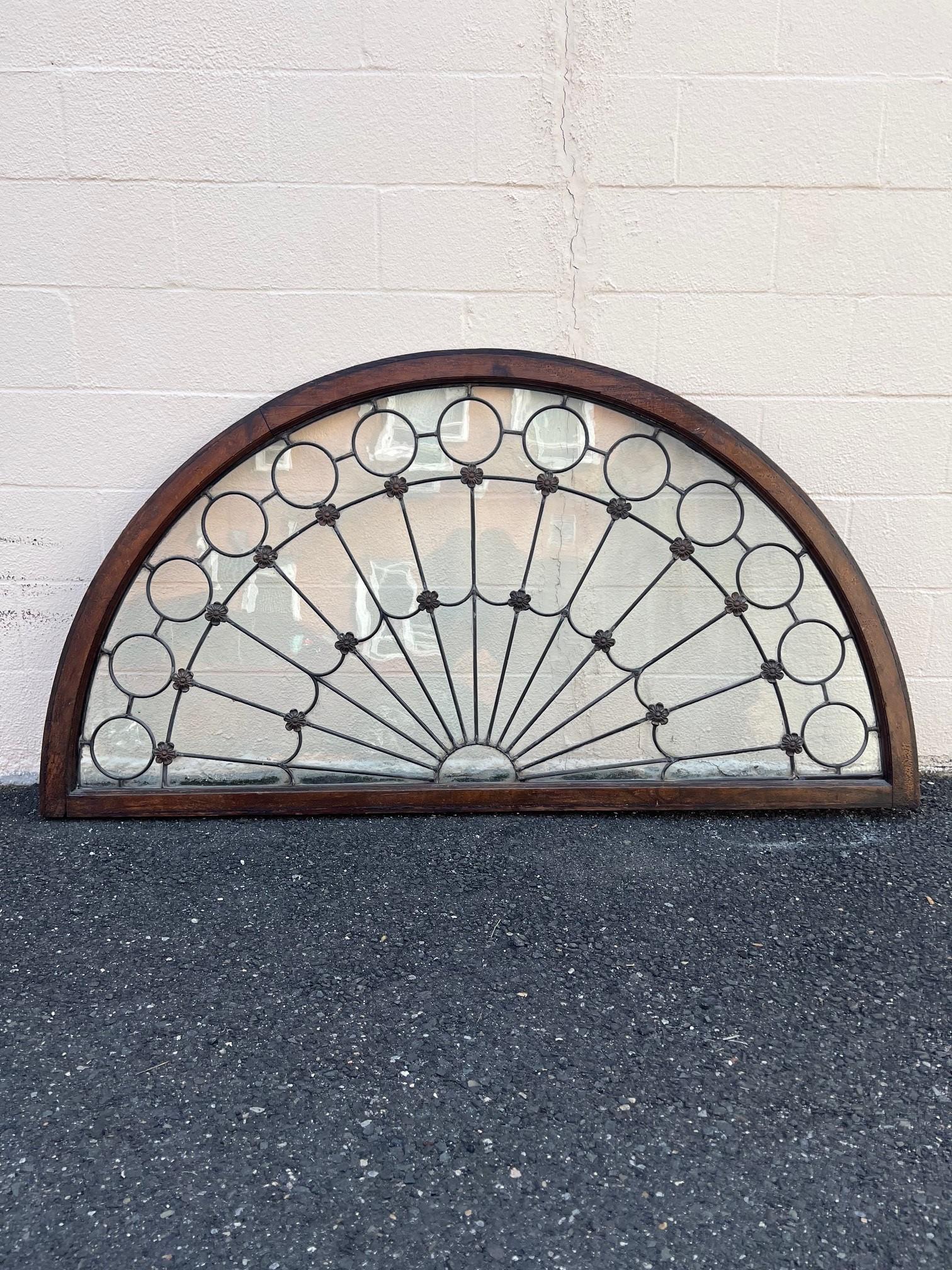 Gorgeous antique arched transom window clear glass with zinc caning early 1800s. This is a really nice window in great condition no breaks in the glass and a sturdy frame. Using Zinc caning instead of lead makes the window much stronger and the lead