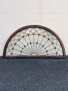 Early 19th Century Antique Arched Transom Window Clear Glass in Zinc Caning