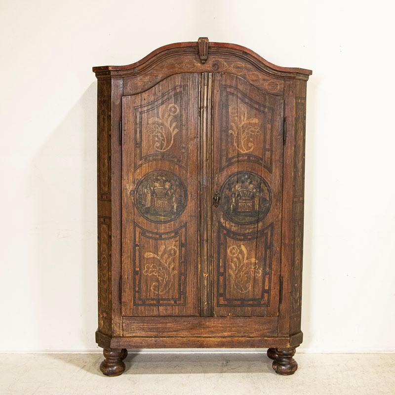 Hungarian Early 19th Century Antique Armoire with Original Folk Art Paint from Hungary For Sale