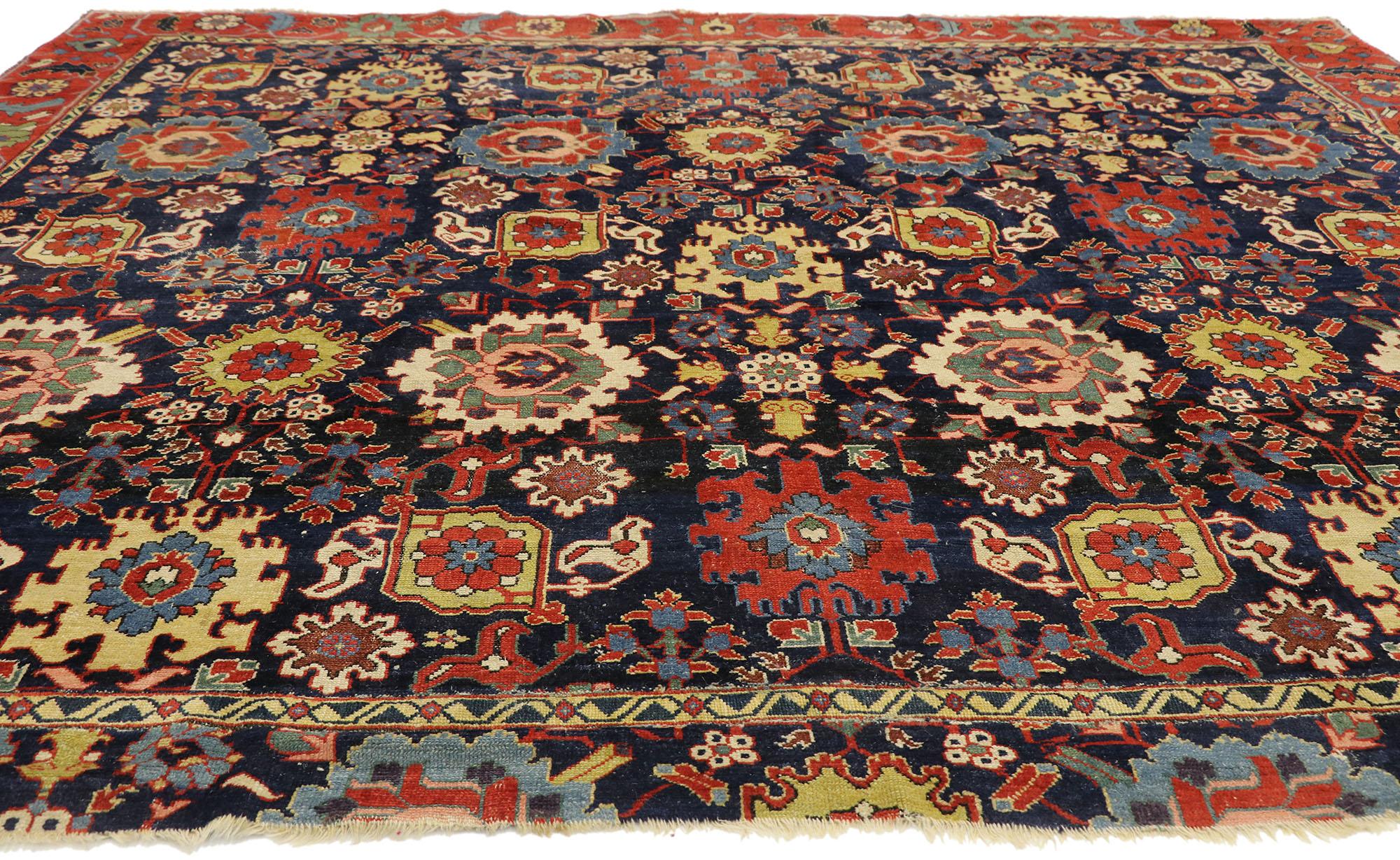 Arts and Crafts Tapis d'Azerbaïdjan ancien du début du XIXe siècle avec motif de hangars en vente