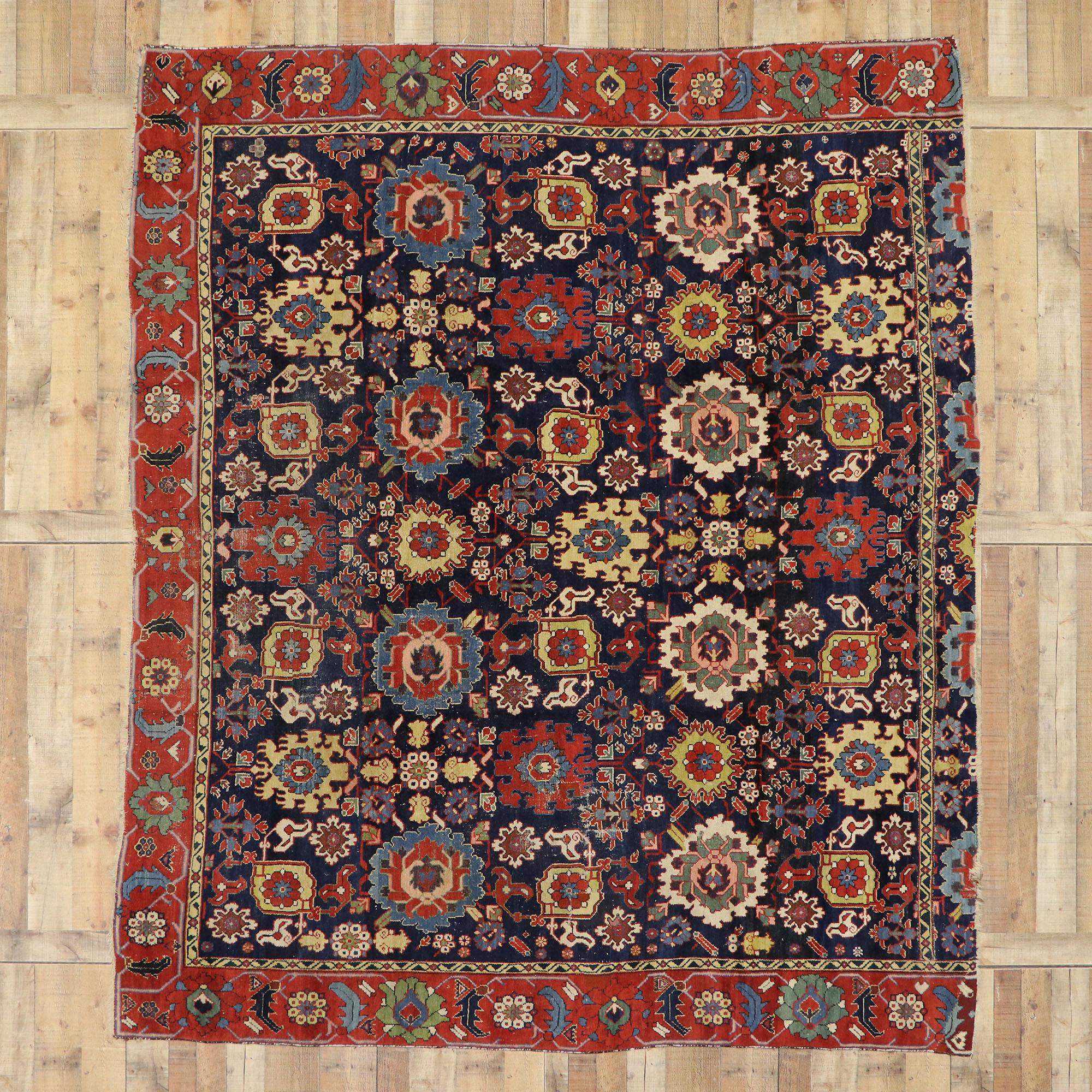 Wool Early 19th Century Antique Caucasian Azerbaijan Rug with Harshang Design For Sale