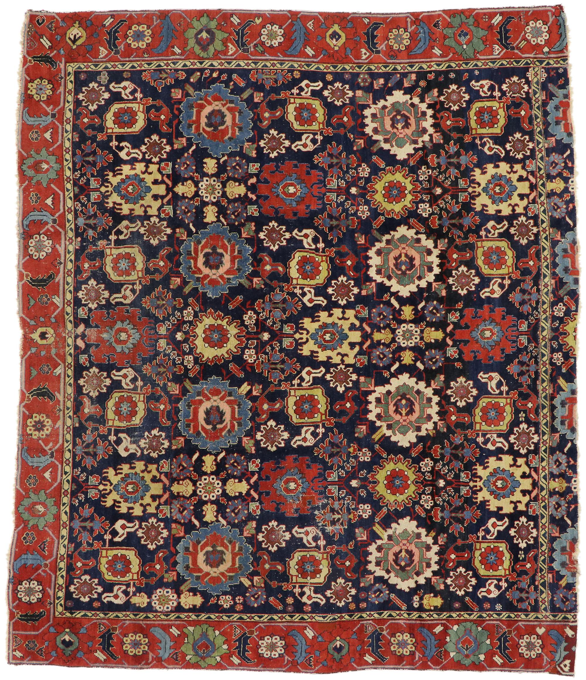 Early 19th Century Antique Caucasian Azerbaijan Rug with Harshang Design For Sale 1