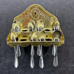 Early 19th Century Antique Brass Spoon Rack Wall Mounted Holder