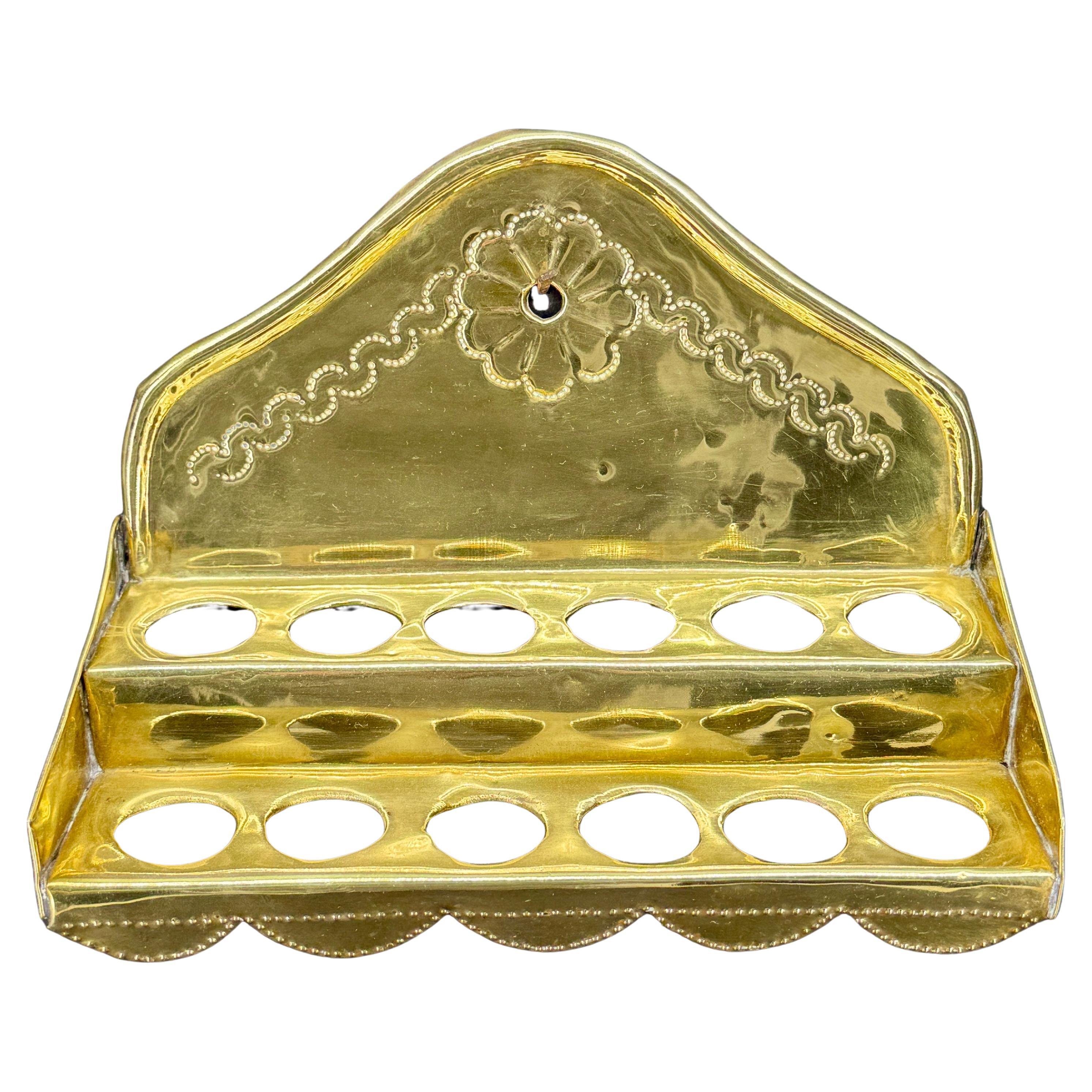 Early 19th Century Antique Brass Spoon Rack Wall Mounted Holder