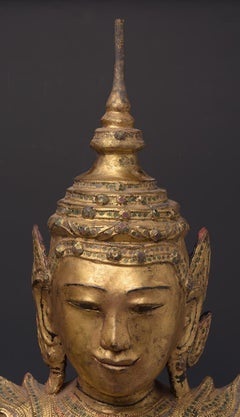 Early 19th Century, Antique Burmese Paper Mache' Seated Crowned Buddha