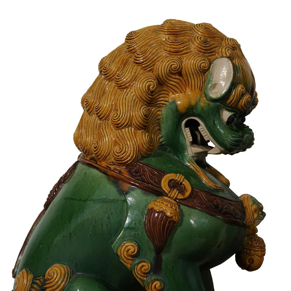 20th Century Early 19th Century Antique Chinese Huge Colored Glaze Ceramic Foo Dog For Sale