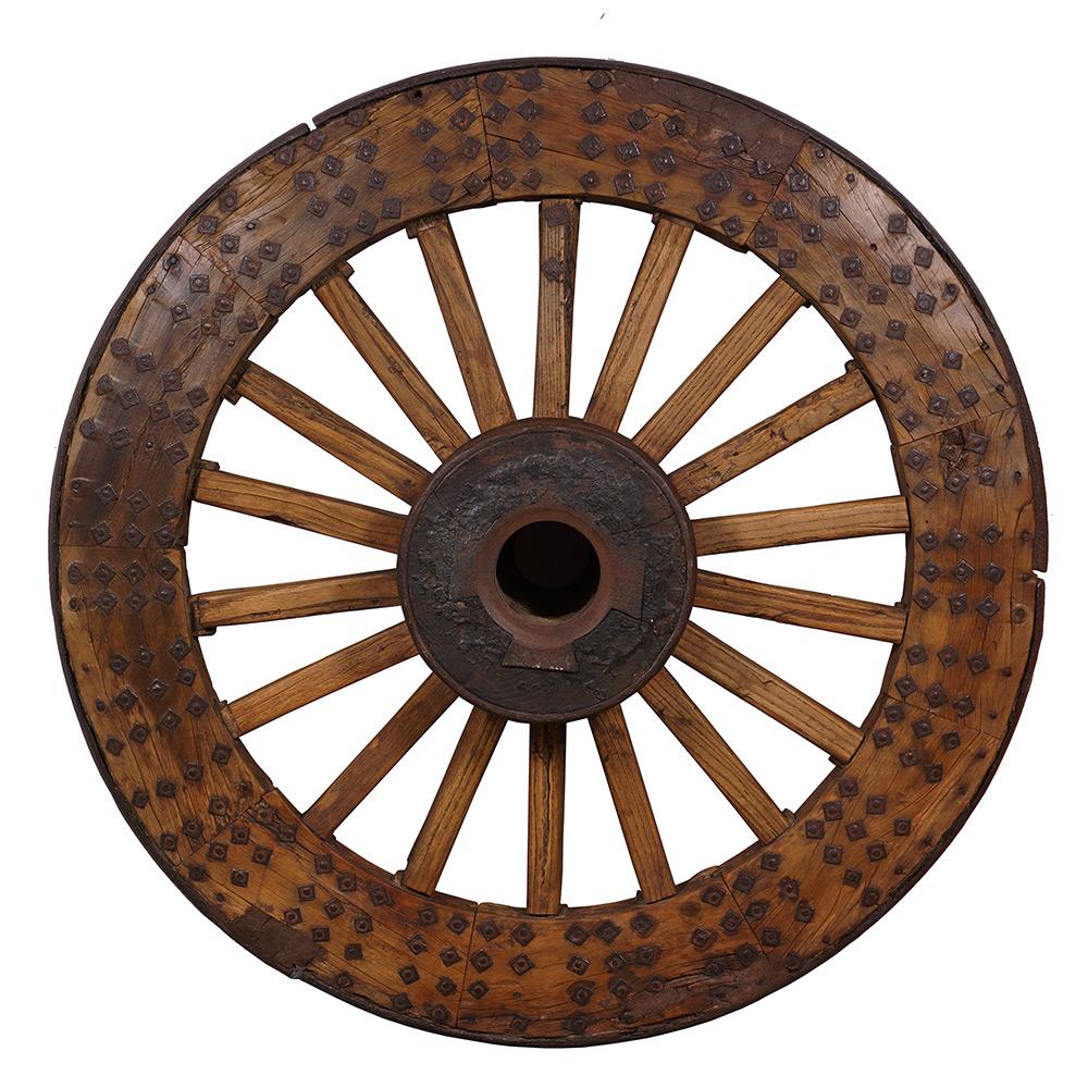 Carved Early 19th Century Antique Chinese Large Country Wagon Wheel For Sale