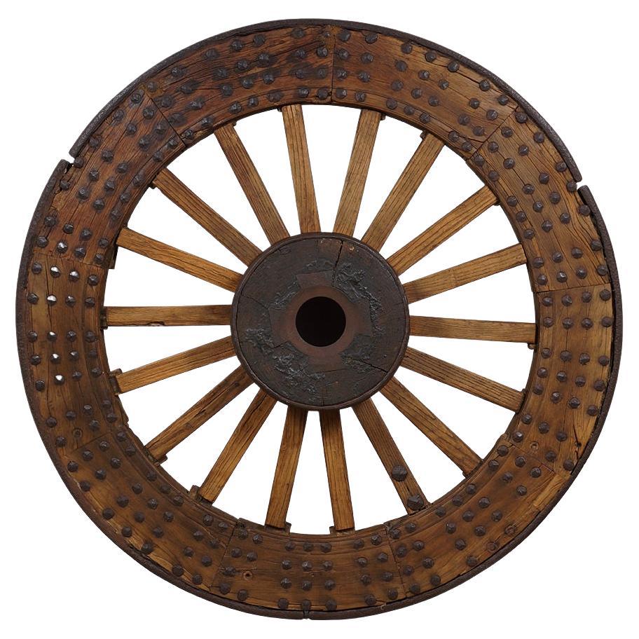 Grande roue de wagon de campagne chinoise ancienne du début du 19ème siècle