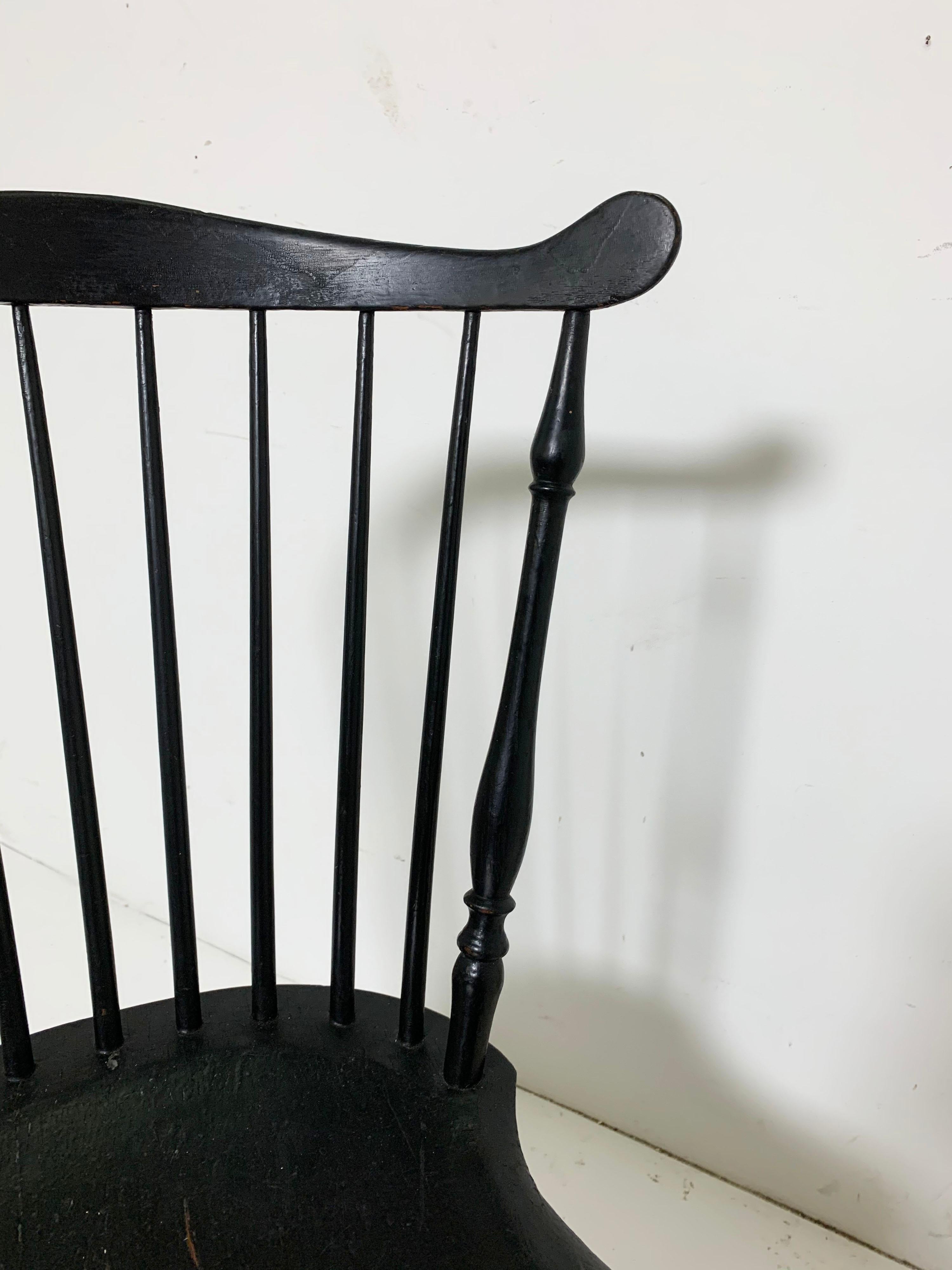 American Early 19th Century Antique Comb-Back Windsor Chair Signed S. Hill