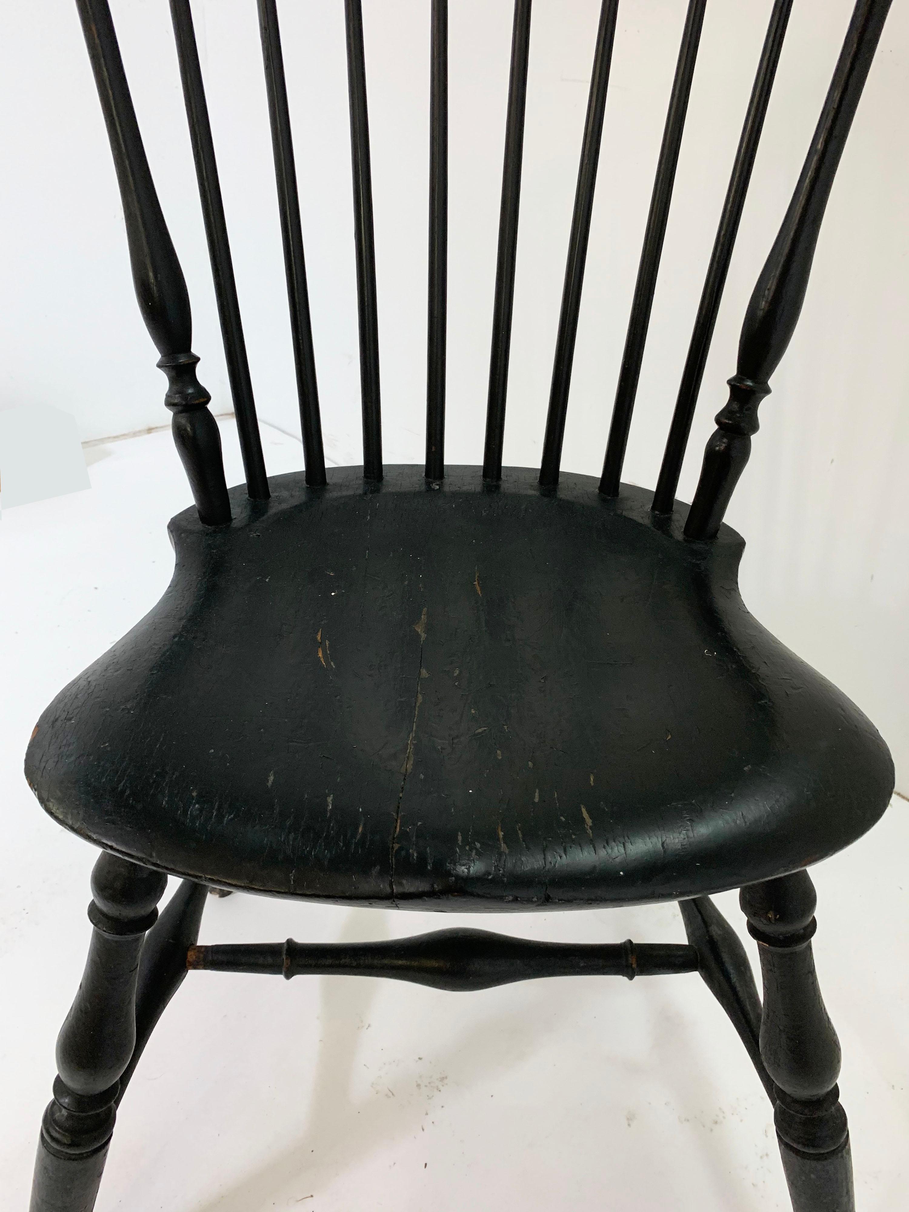 Hand-Painted Early 19th Century Antique Comb-Back Windsor Chair Signed S. Hill