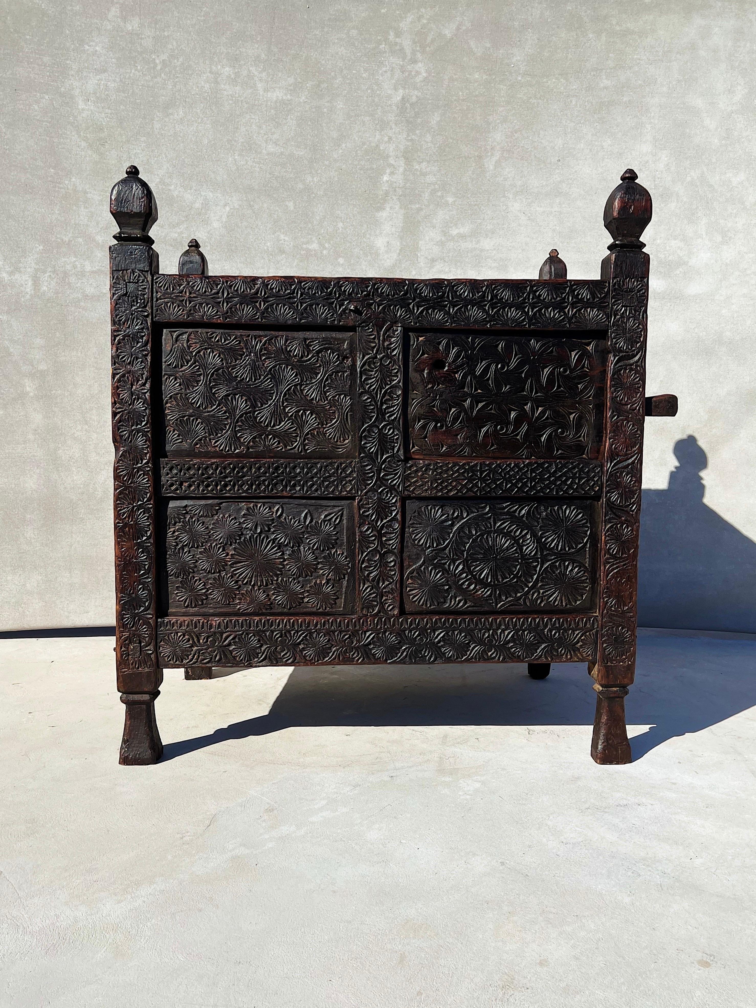 Early 19th Century Antique Damachiya Dowry Chest

A rare and one of a kind antique, dated from the early 19th century.
A spectacle of excellent and old craftsmanship. 
Artisan made, handcrafted. 
Perfectly wabi-sabi. 

Intricately hand-carved and