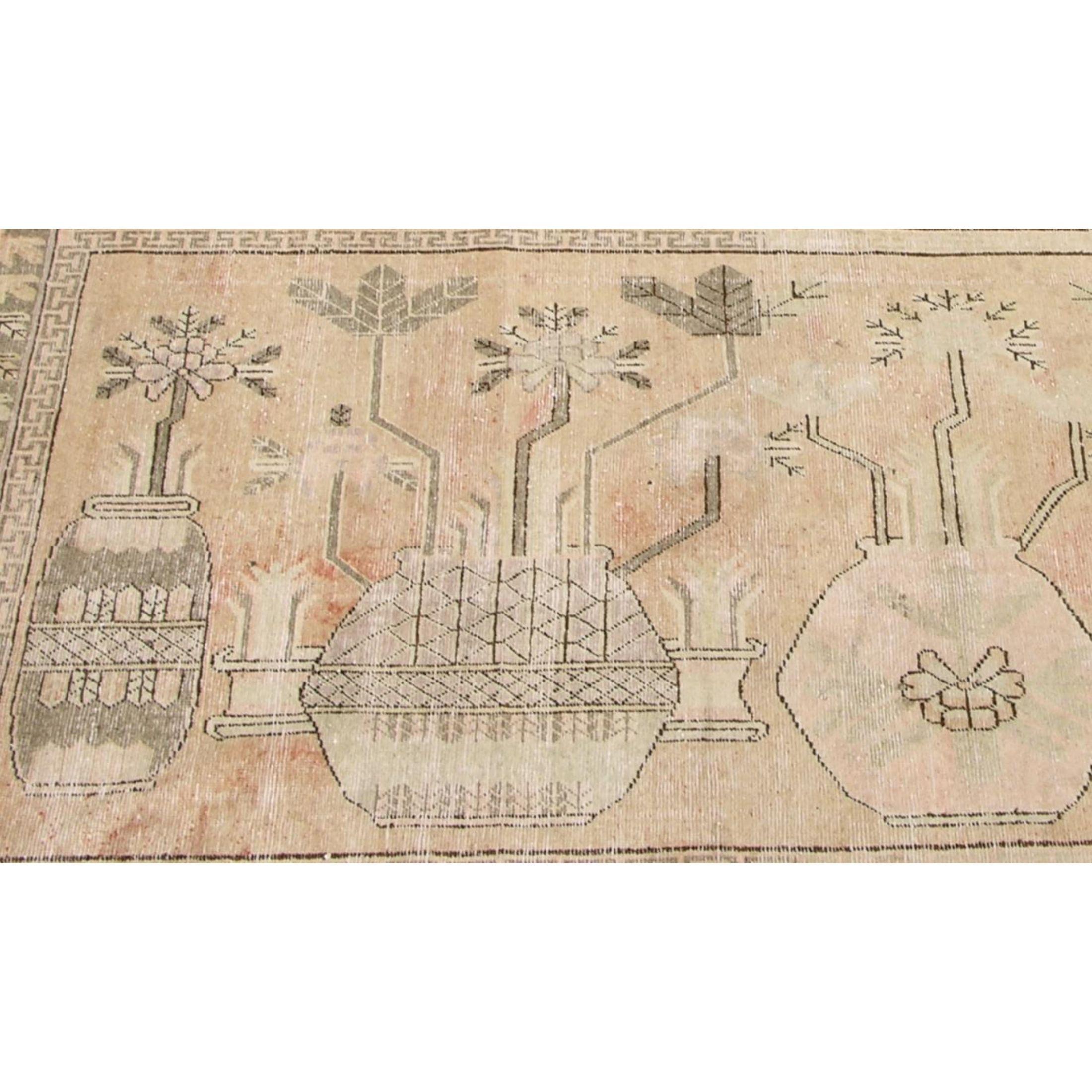 Tribal Tapis décoratif Khotan Samarkand du début du 19ème siècle 8'10'' X 5'3'' en vente